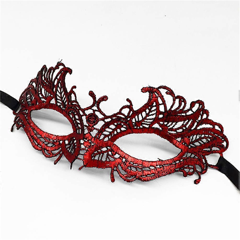 Lace Face Mask Mysterious Fun Masks For Halloween Masquerade Party Stage Performances Red Cover Elegant 1Set
