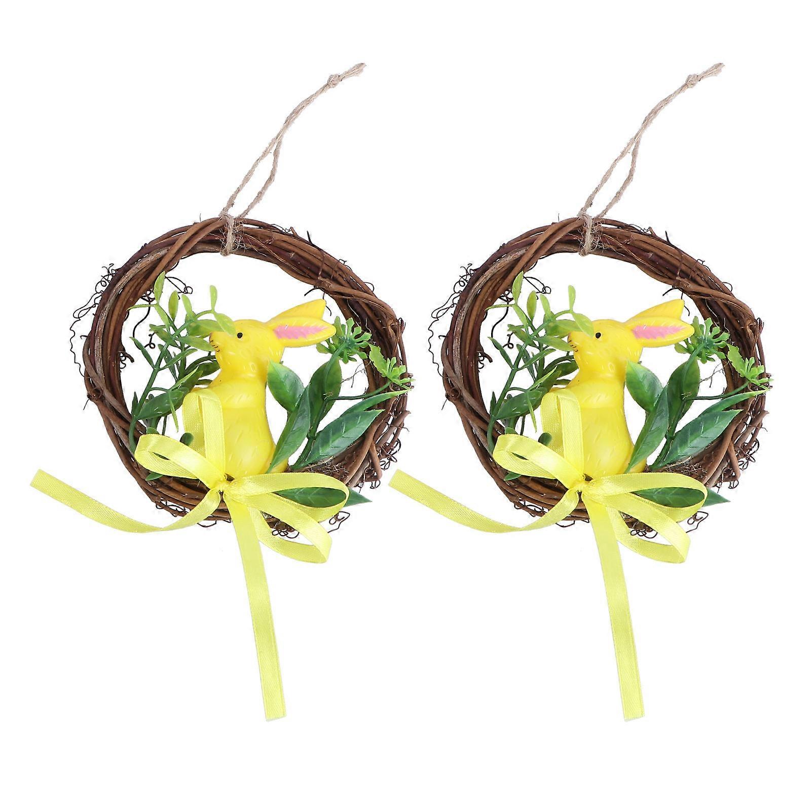Artificial Garland Easter Wreath Pendant For Home Decoration Assorted Color 15x15cm Circular Shape 2Set