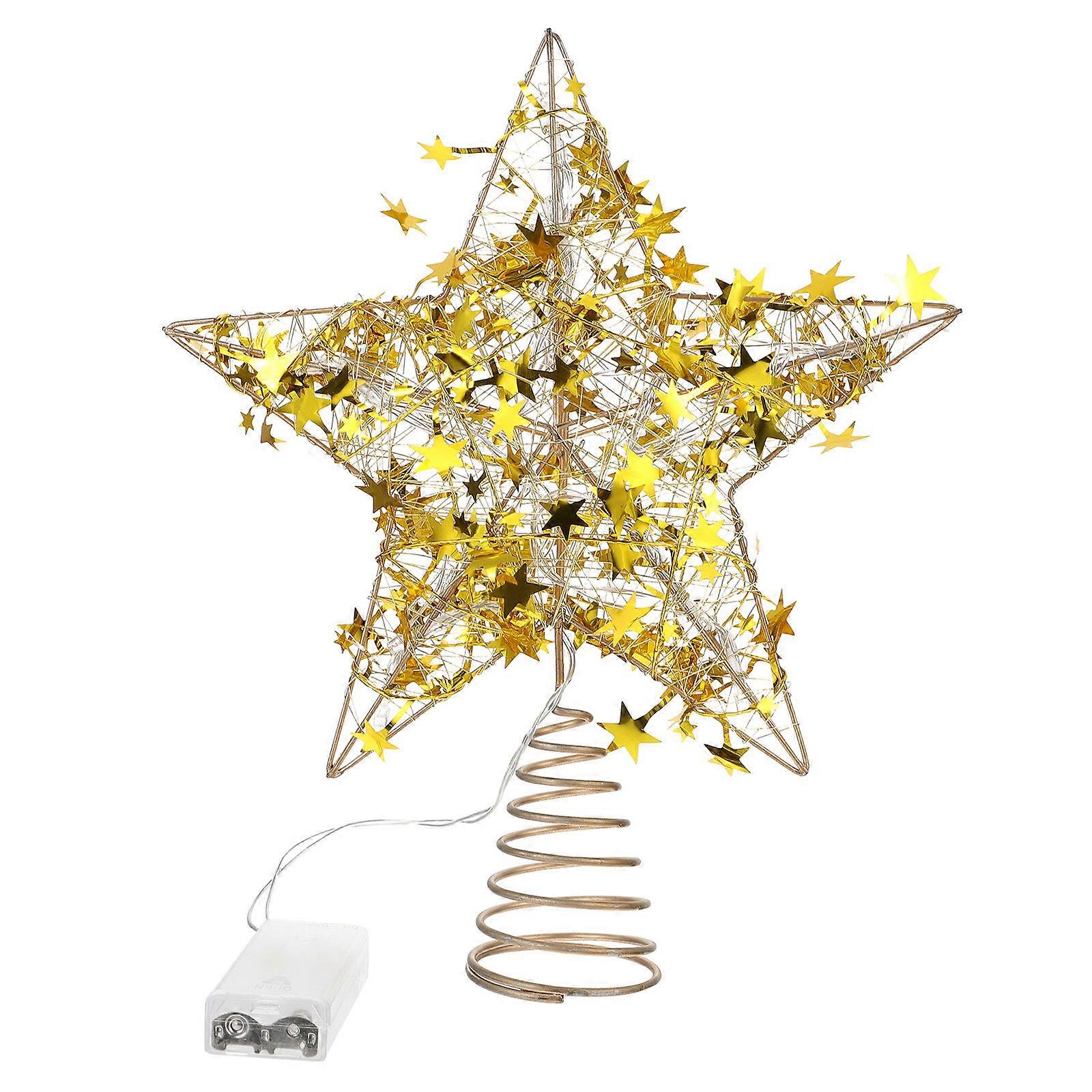 Star Tree Topper Luminous Christmas Tree Topper Star Shape Golden Iron for Christmas Tree Decoration 1Pack
