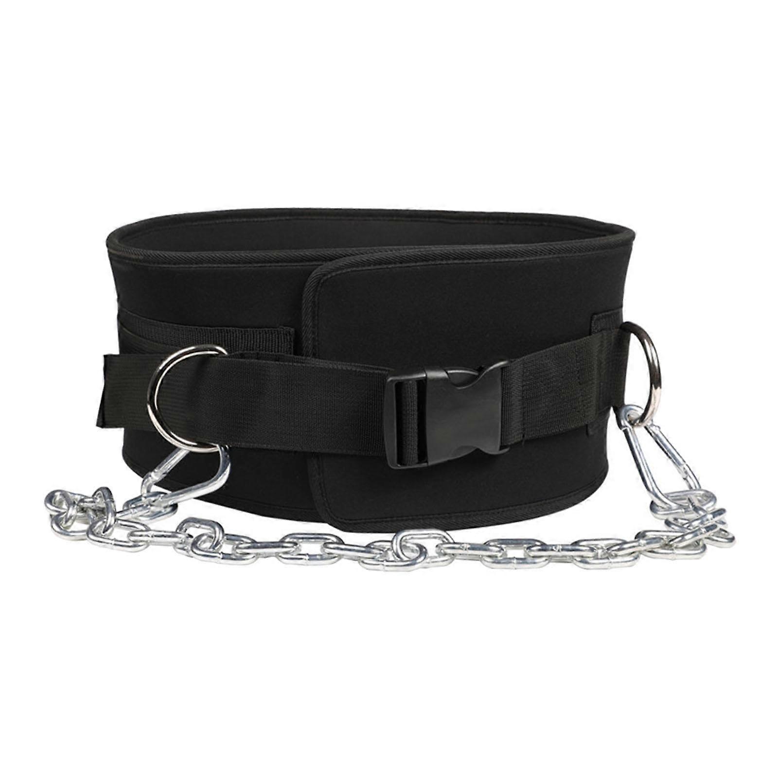 Dip Belt for Weight Lifting with Chain, Adjustable Waist Support for Bodybuilding Powerlifting, Durable Plastic Buckle, Black