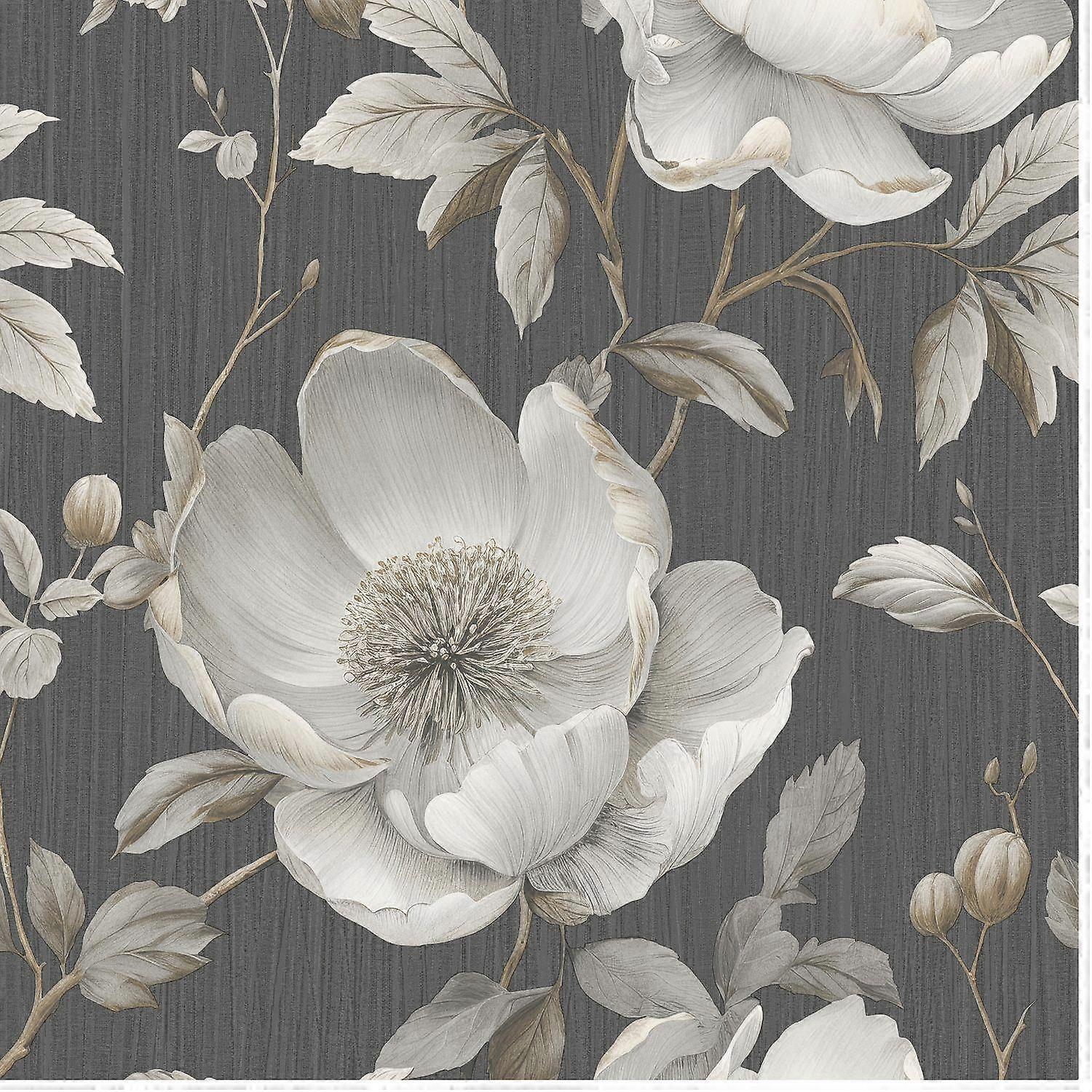 Muriva Alethia Floral Black Wallpaper