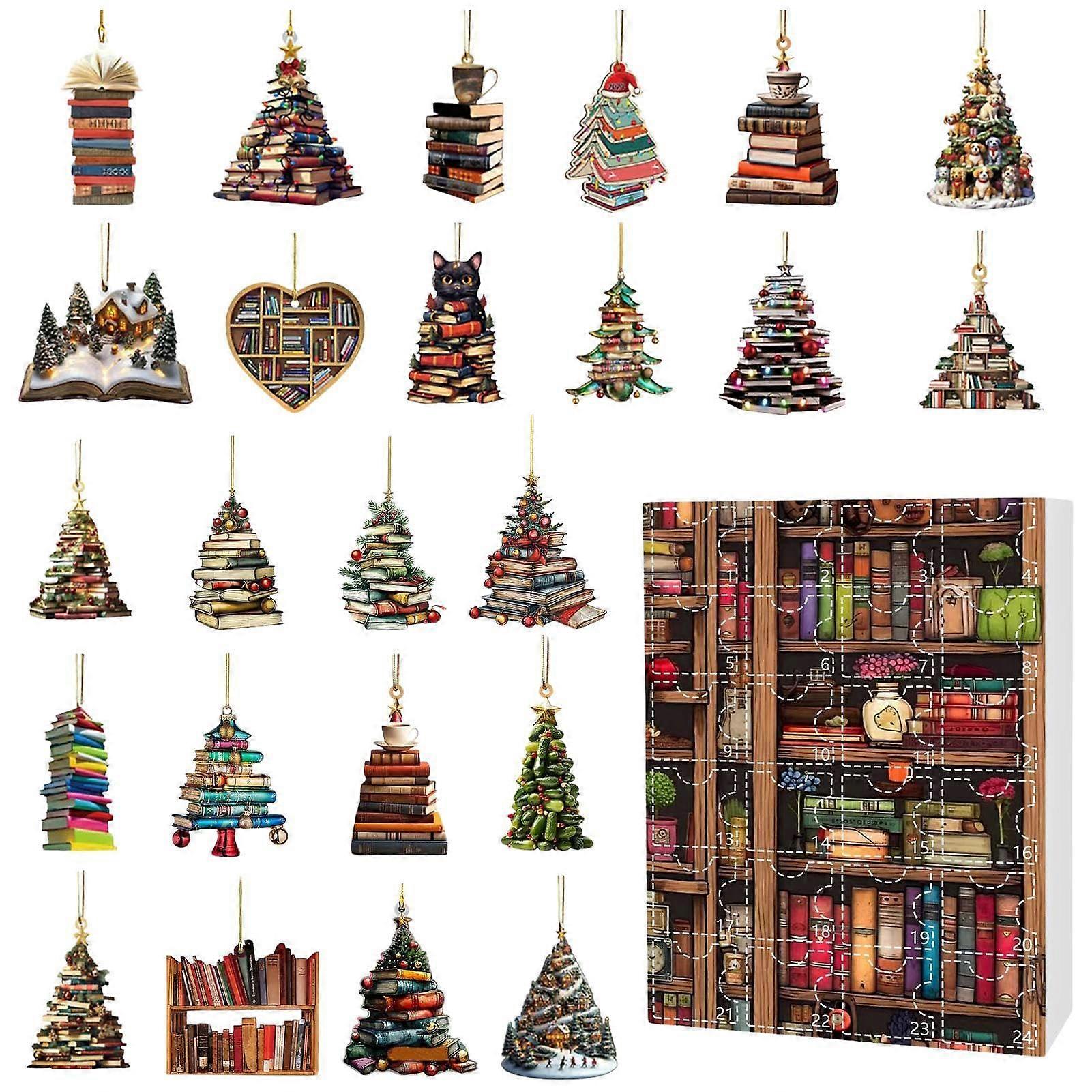 Holiday Countdown Calendar, 24-Day Book Design, Hanging Ornament For Christmas Tree, 2D Flat Christmas Tree Pendant