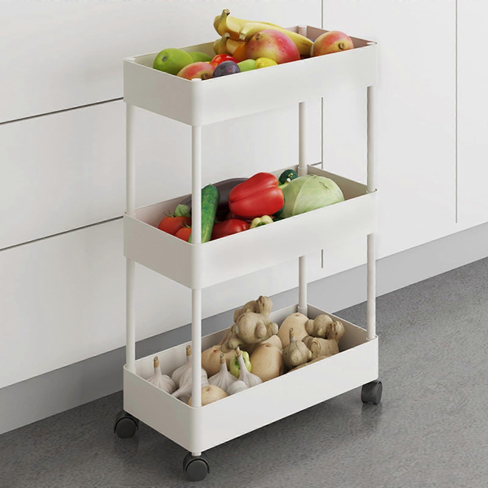 Plastic Storage Cart, Multifunctional Rolling Trolley for Kitchen and Bathroom, Easy Assembly Mobile Shelf, 3-Tier White