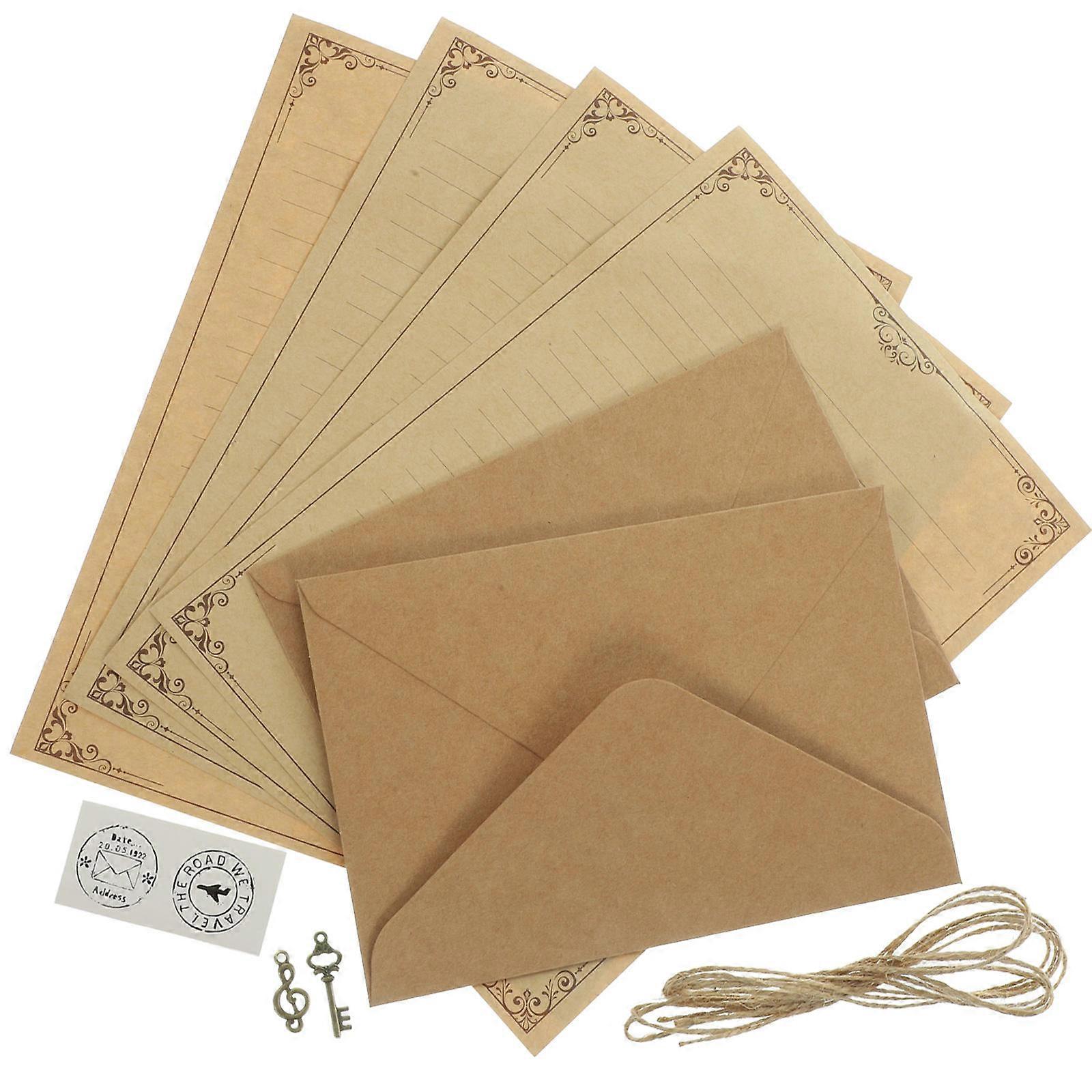 Letter Writing Stationery Vintage Letter Paper and Envelope Kit Travelers Notepad Insert Beige Rectangular 2 Sets