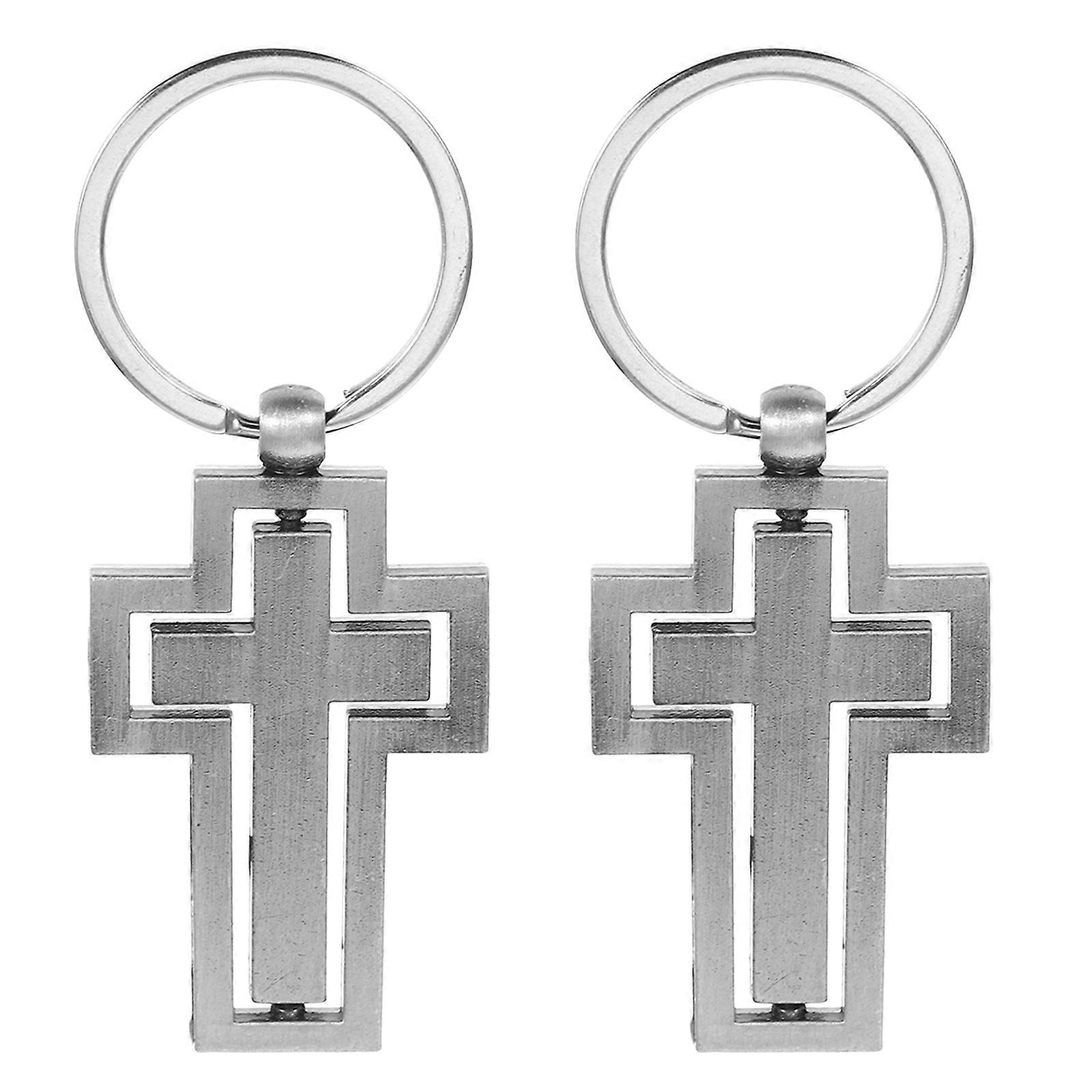 Jesus Keychain Cross Keyring Metal Cross Key Chain Accessory Religious Item Dark Grey 8.00X3.00X0.30CM Key Attachment 2Pcs