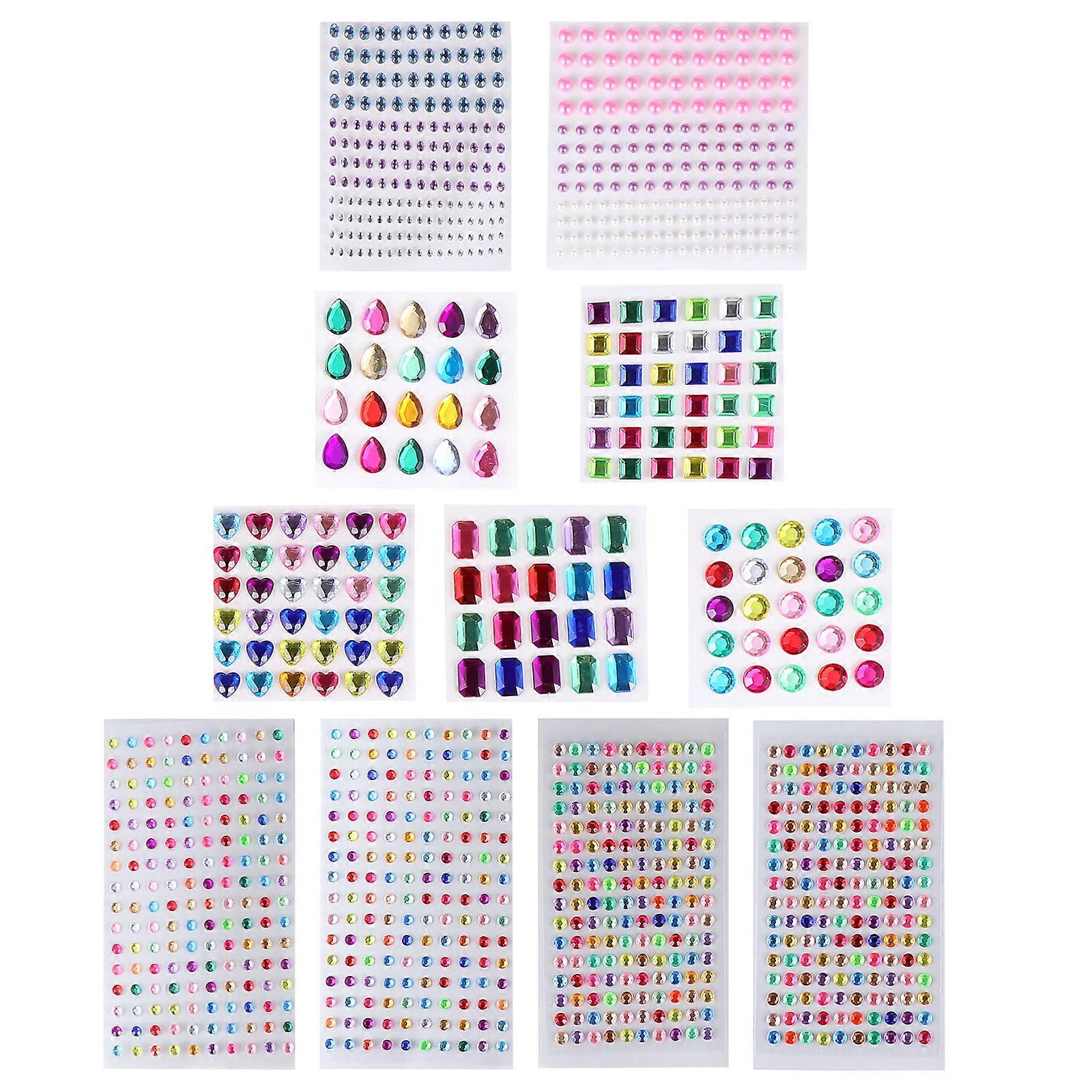 DIY Rhinestone Stickers for Kids Acrylic Decals Square Waterproof Assorted Color 8x8cm Durable 11 Sheets