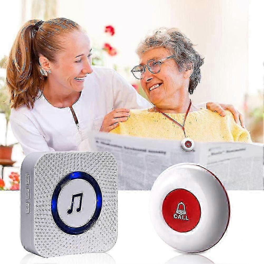 2 receivers + 2 call buttons for elderly emergency communication/water-resistant emergency doorbell for senior assistance
