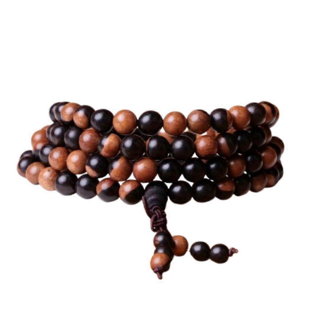 Two-Tone Ebony Mala - Contrast Wood Beads for Unique Spiritual Gifts, Unisex Meditation Jewelry