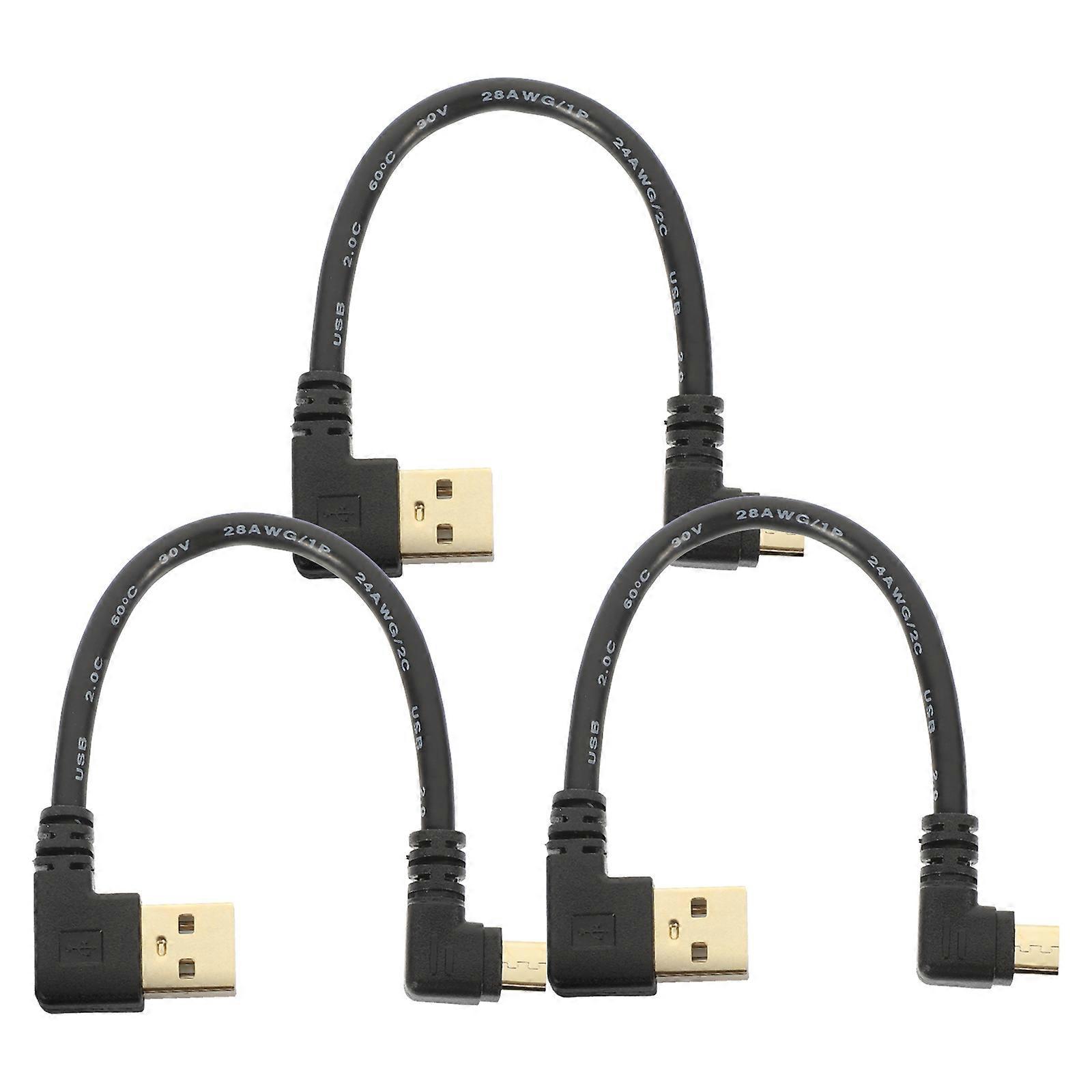 Rubber Material Micro Usb Cable Right Angle 6 Inches Black 3Pcs