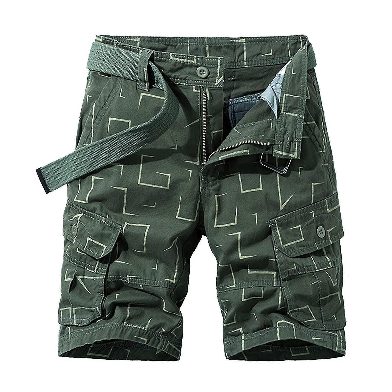 Green 38, Elastic Waist Relaxed Fit Cotton Lightweight Quick Dry Fishing Hiking Work Shorts Cargo Pants with Leg Pockets and Side Pockets