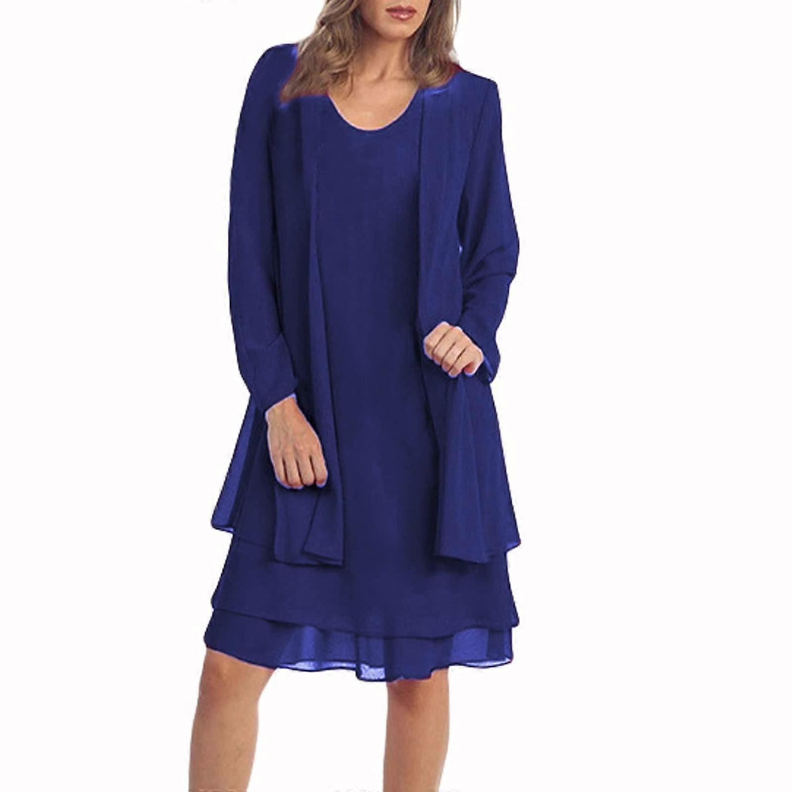 Dame Kjole Festlig Bryllup Knælang Elegant Aftenkjoler XXL Blå