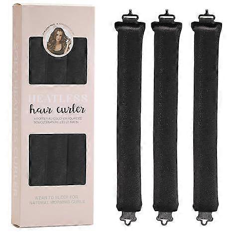 Soft Satin Heatless Hair Curler for Women - Overnight No - Heat Styling Rods, Sleep - In Curls for All Hair Types3PCS, Black
