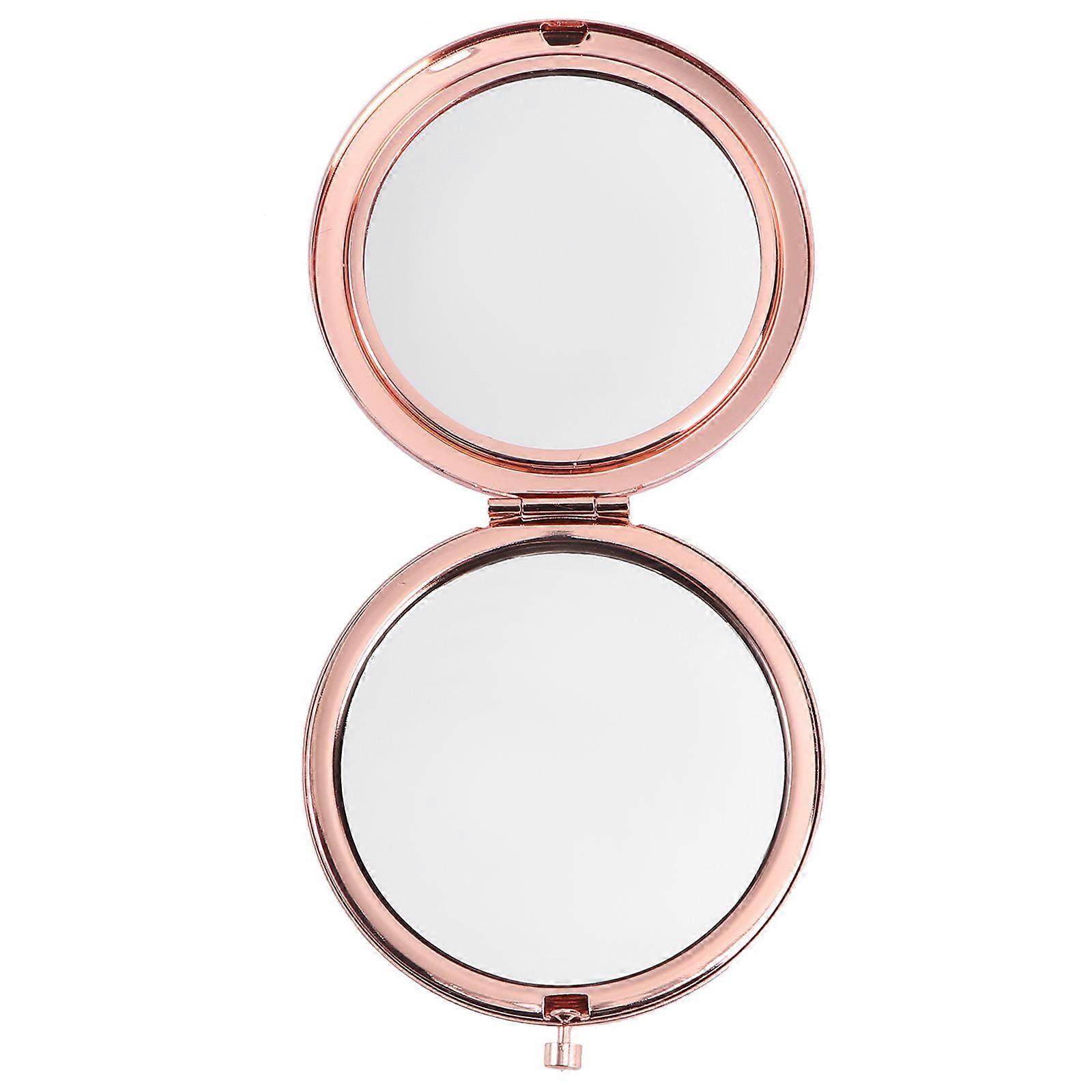 Travel Makeup Mirror Portable Folding Round Shape Pink For Women Suitable For All Ages 1Pc
