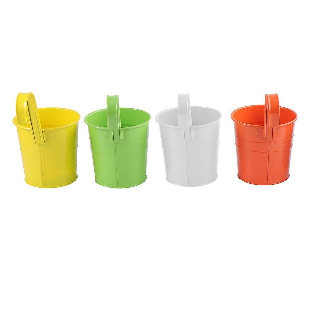 4pcs Assorted Color Iron Hanging Bucket for Balcony Decorative Plant Pot with Drainage Holes
