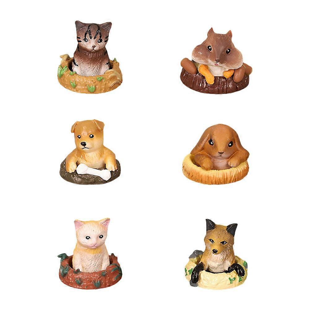 Vivid Simulation Pets Desktop Pet Model Home Office Decor PVC Material Random Style 6Pcs