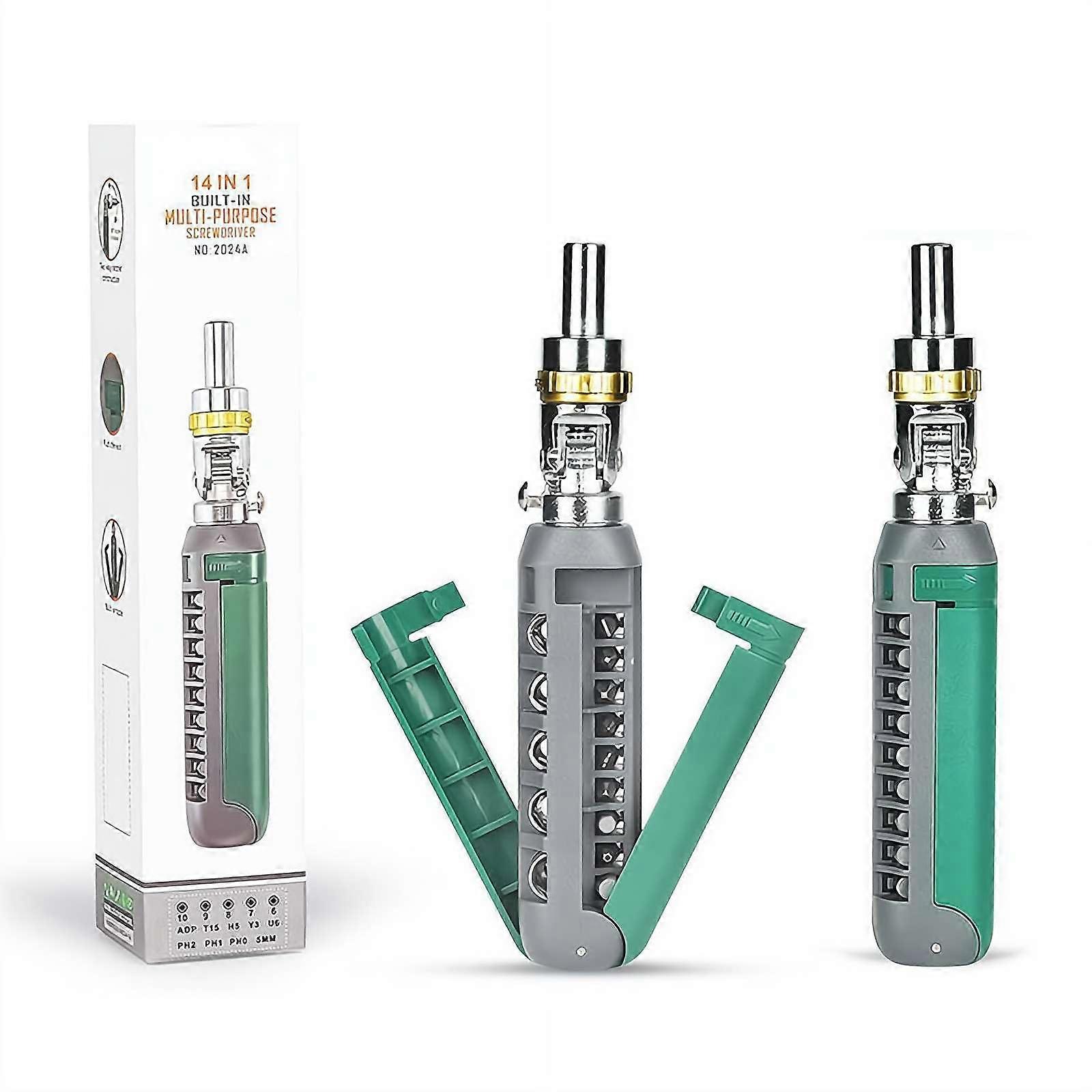 14 in 1 Ratchet Screwdriver Set - Portable Multi-Angle Magnetic Tip Tool with Rotating Handles for Home Office DIY Projects