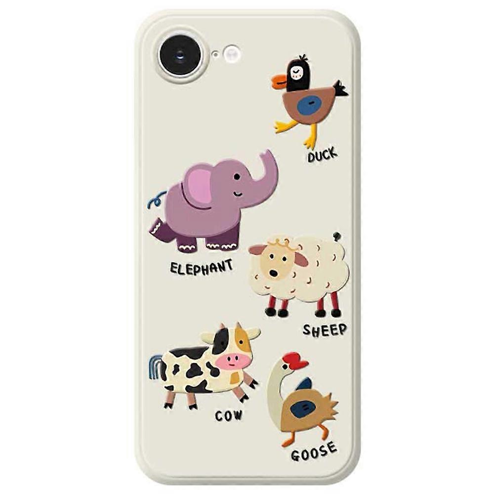 For iPhone 16e Case Five Animals Pattern Printing Straight Edge TPU Phone Back Cover
