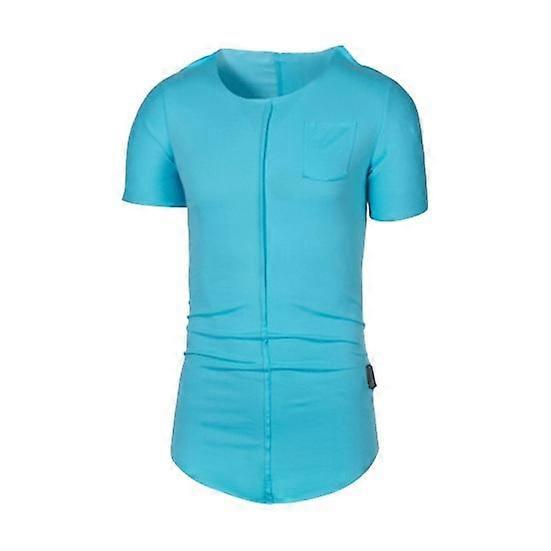 Men T-shirt Solid Color Mid Length Patchwork V Neck Curled Edge Short Sleeves Soft