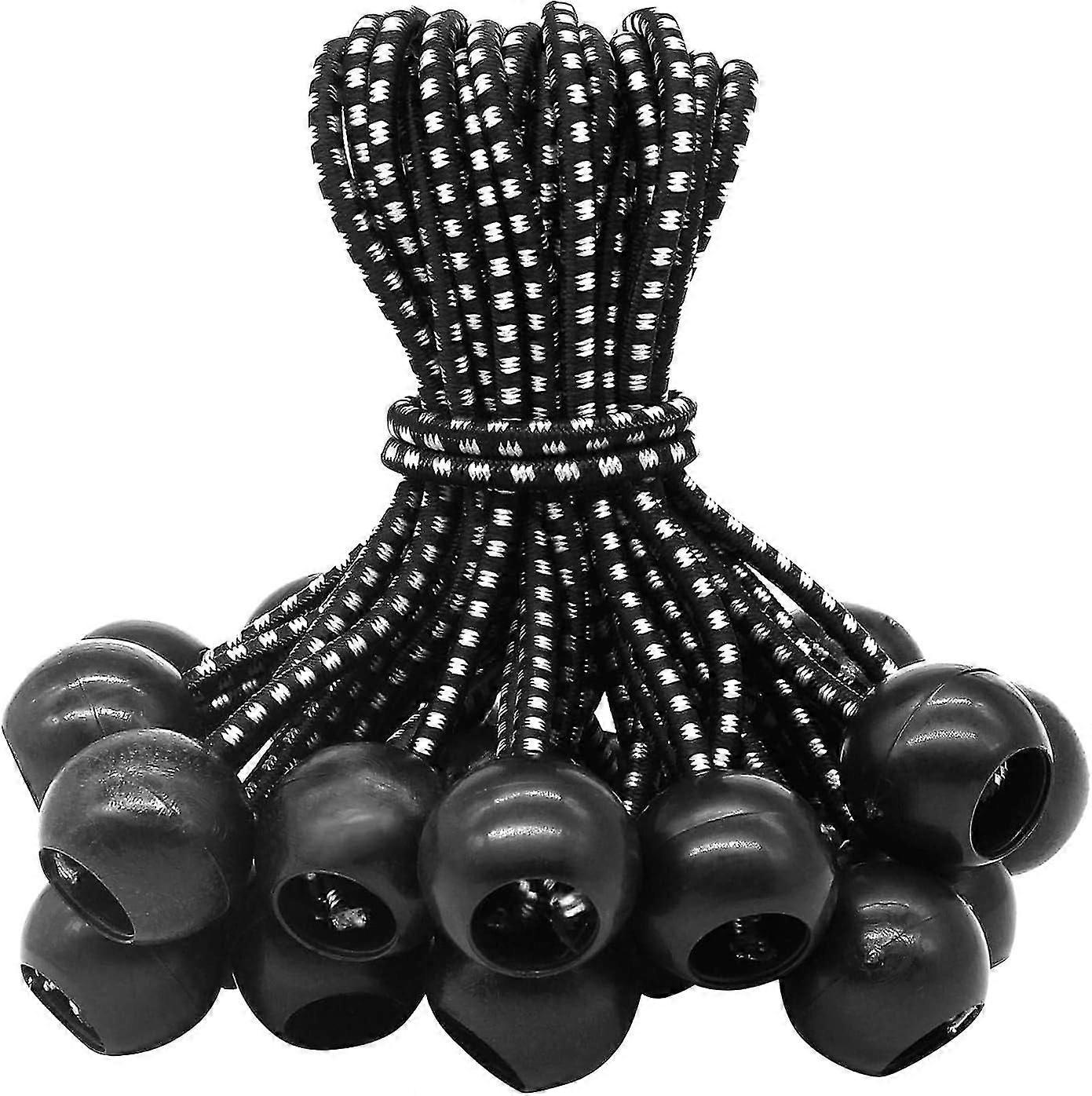 Set of 25 rubber tensioners with ball (black and white 150 mm) for tents, tarpaulins, posters, tarpaulin tensioners, expansion loops, tarpaulin suppo