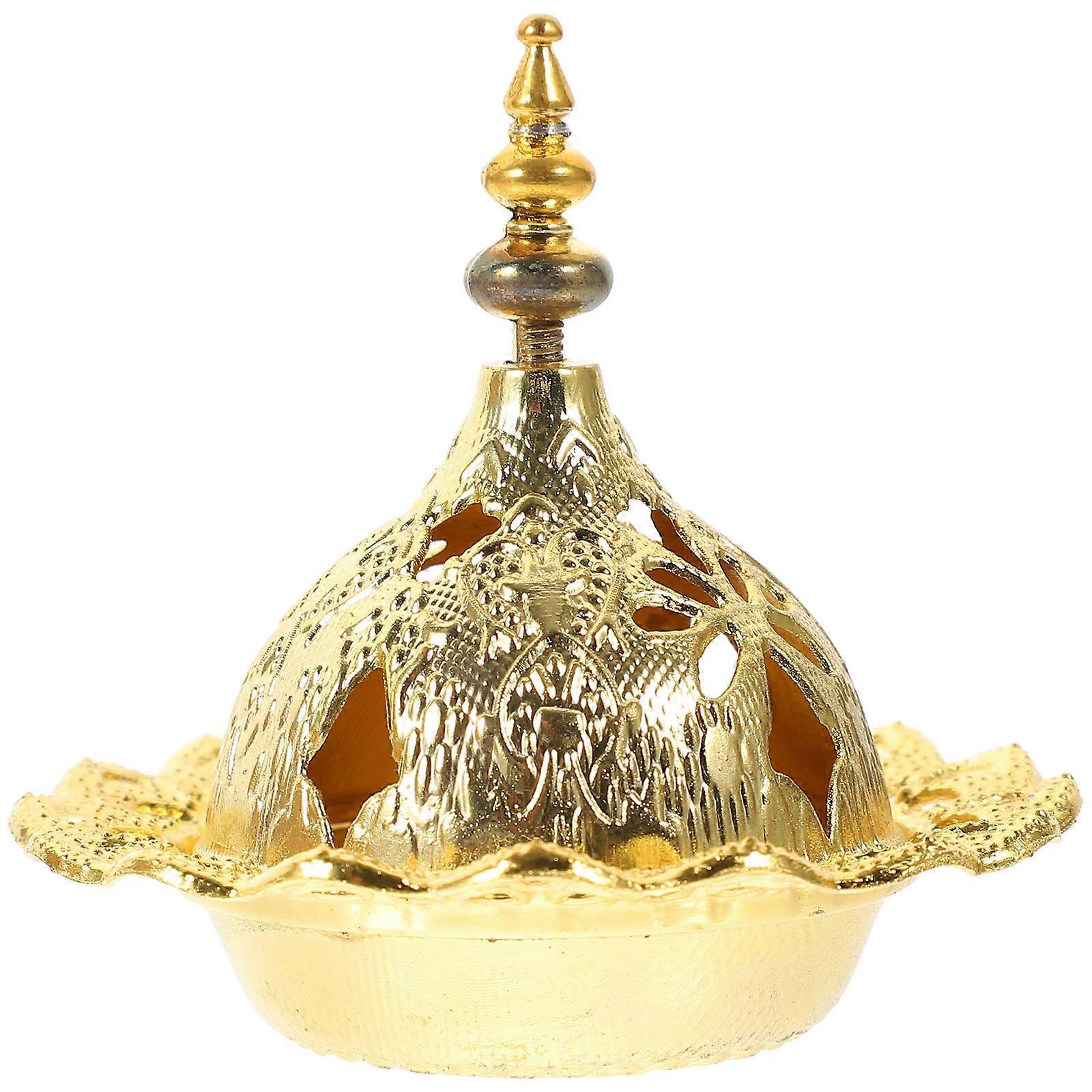 Golden Alloy Incense Cone Burner with Middle East Design for Home Storage and Decoration Small Size