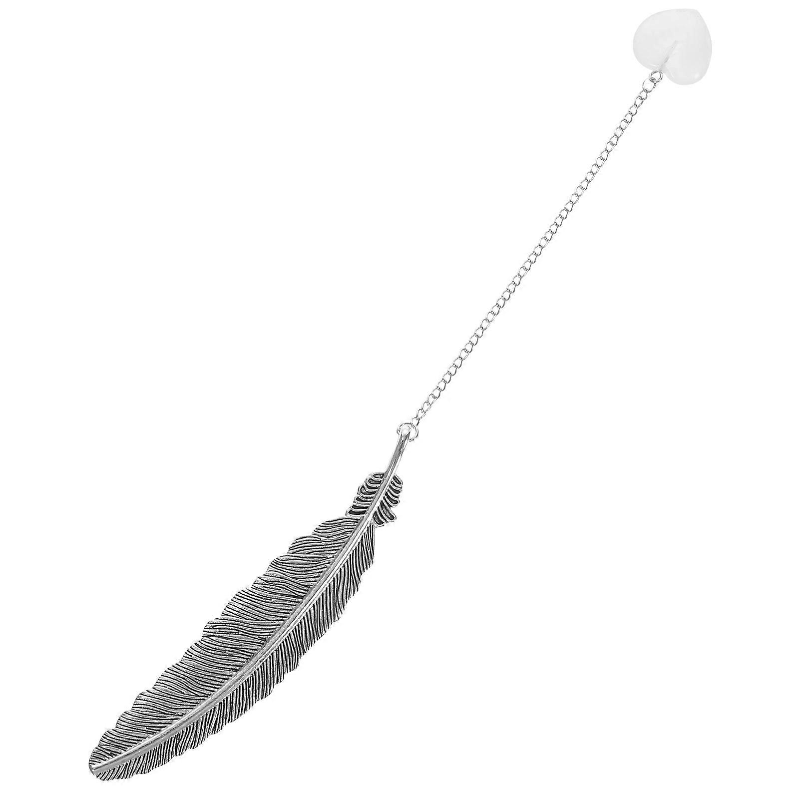 Crystal and Metal Chain Bookmark for Reading Silver Color Elegant and with Plumes Design 0.5 Inch Wide
