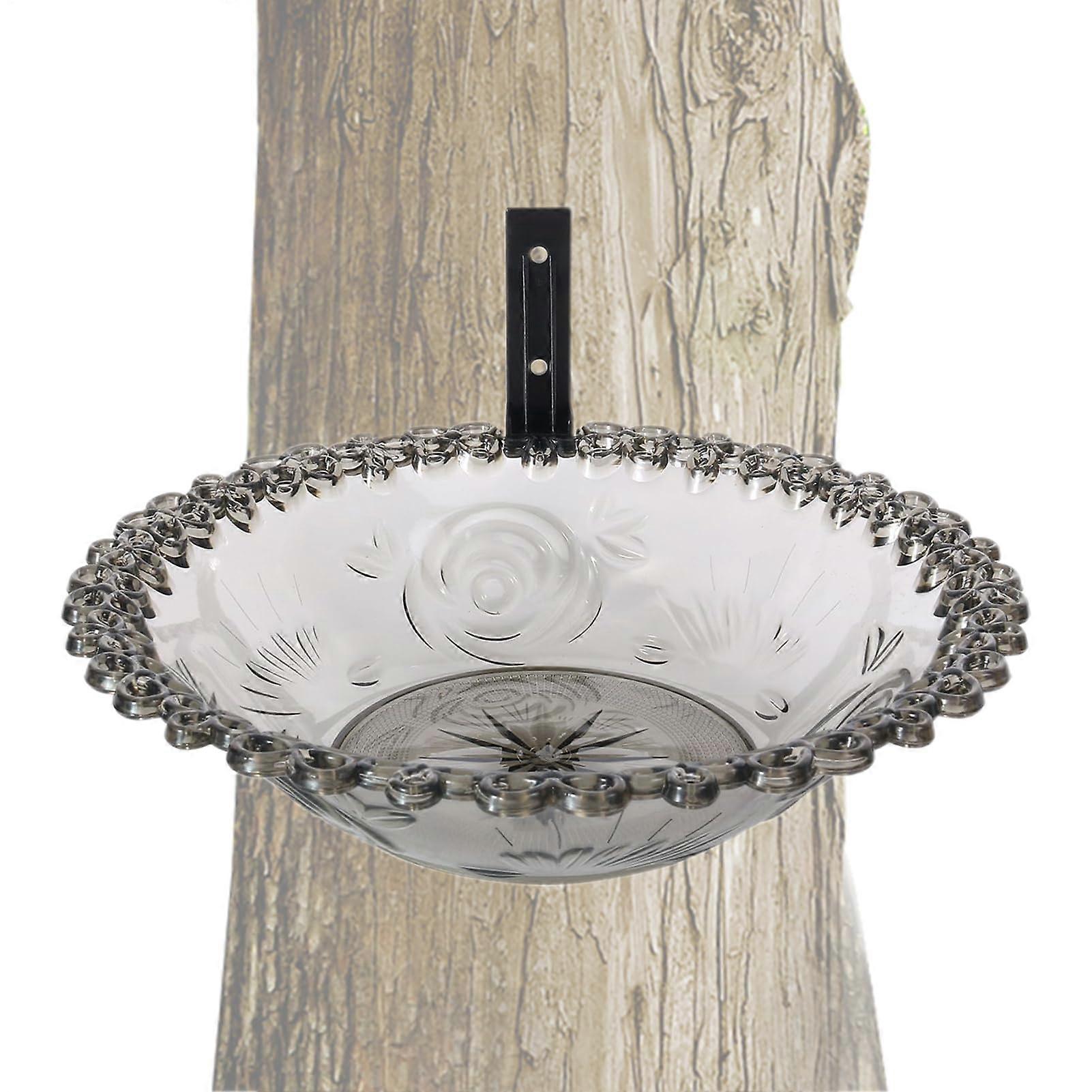 Bird Bath for Outdoors, 9-Inch Garden Bird Bath Bowl with Mounted Base, Hangable Water Basin and Animal Feeder Statue in Gray