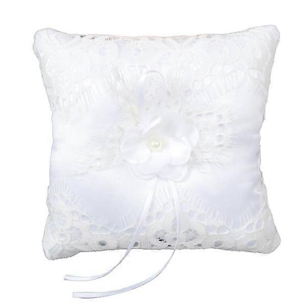 Blomsterringpute Hvit firkantet ringbærer til bryllup