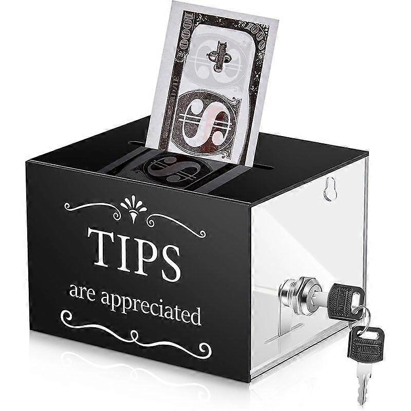 Tip Jar with Lock: Transparent Money Storage Container for Donations and Fundraising - Acrylic Tip Jar for Restaurants Cafes Bars and Musicians