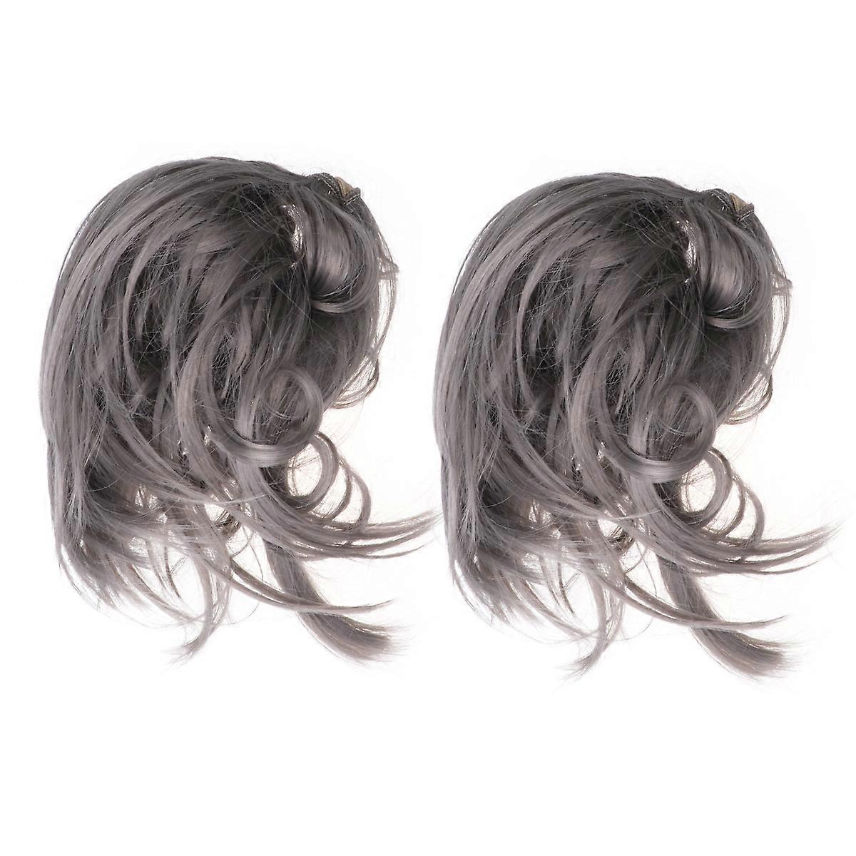 Postiches pour femmes, queue de cheval, chignon bouclé en fibre de soie haute température, élastiques réglables en soie, 2 pièces