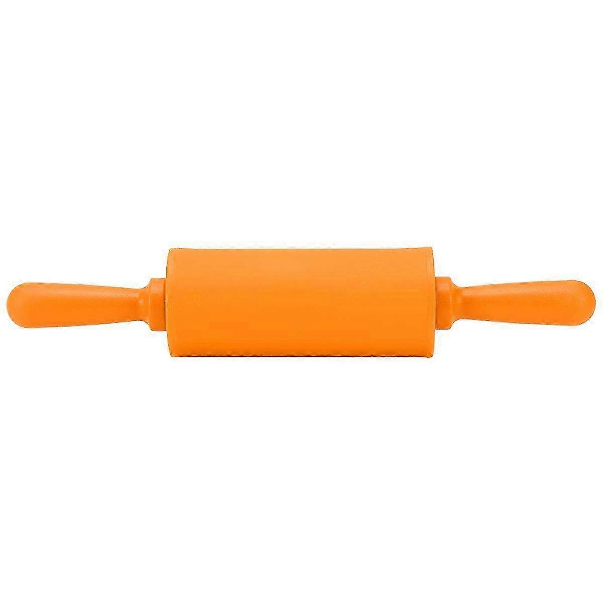 Orange Silicone Rolling Pin with Plastic Handle - Durable Dough Roller & Baking Tool for Pastry, Cookies & More
