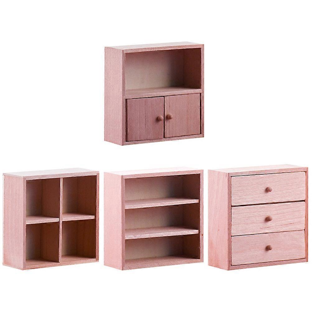 Pink Mini Storage Cabinet for Doll House Decor Synthetic Material Realistic Landscaping Detail 4 Pieces