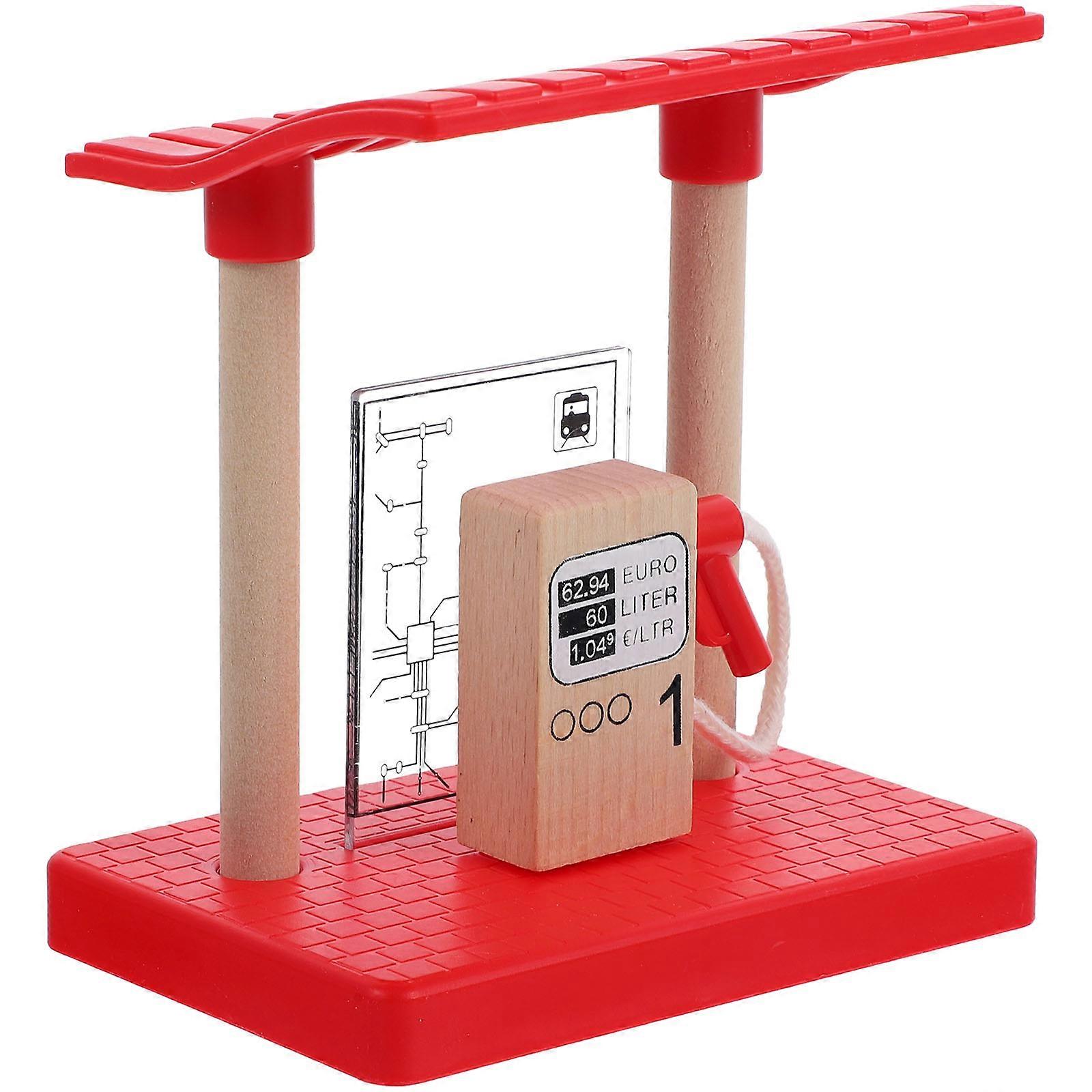 Wooden Railway Gas Station Educational Accessory for Train Easy Assembly Compact Lightweight Fun DIY Play