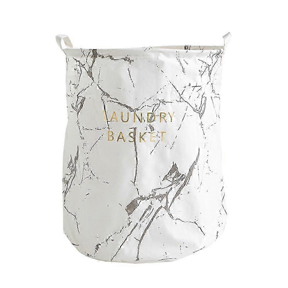 Marble Pattern Linen Laundry Basket - Elegant Folding Organiser for UK Homes