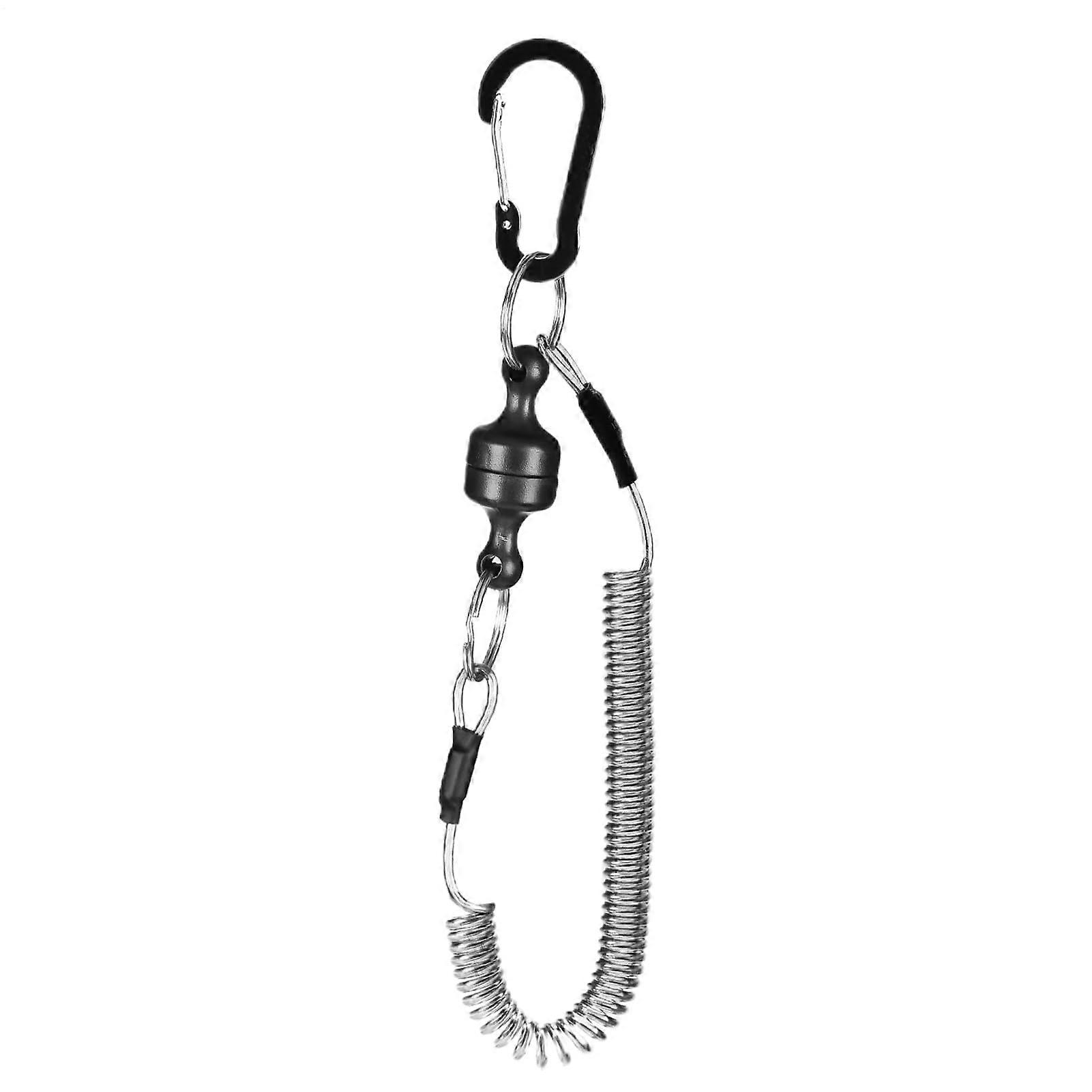 Fly Fishing Net Retractor - Adjustable Saltwater and Freshwater Net Holder, Quick Release Clip, Black Nylon Strap