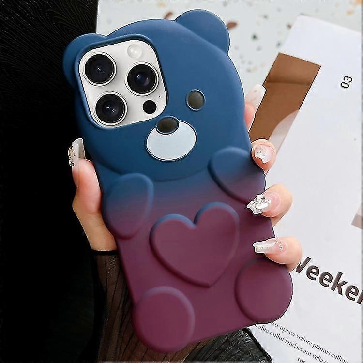 For iPhone 14 Pro Max Bear Shape Oil-sprayed Gradient TPU Phone Case