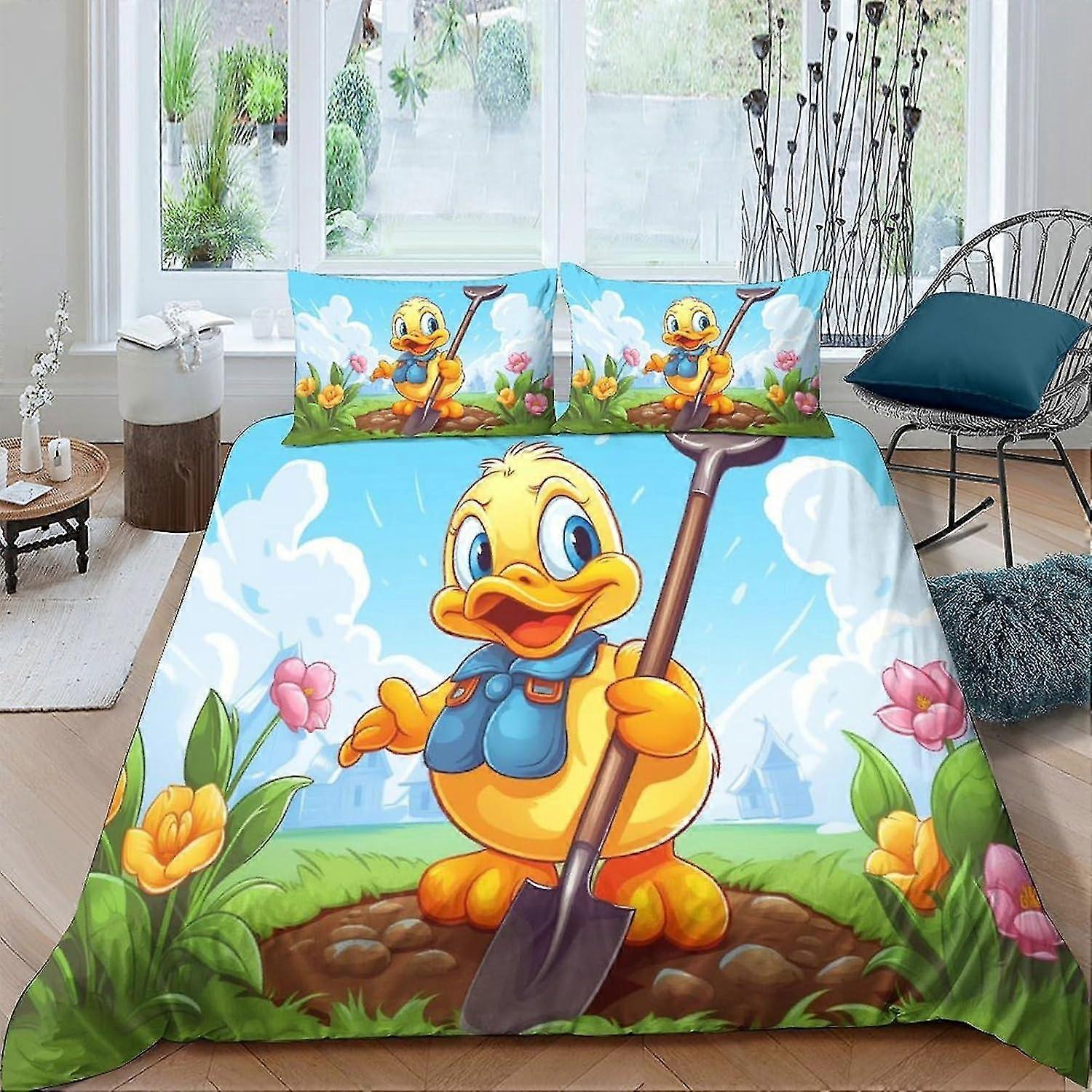 2025 ZELLART Little Yellow Duck Duvet Cover Set Animal 3 Peças Conjunto de cama de um lado Ultra Soft Microfiber Quilt Cover com Fronhas Duplas