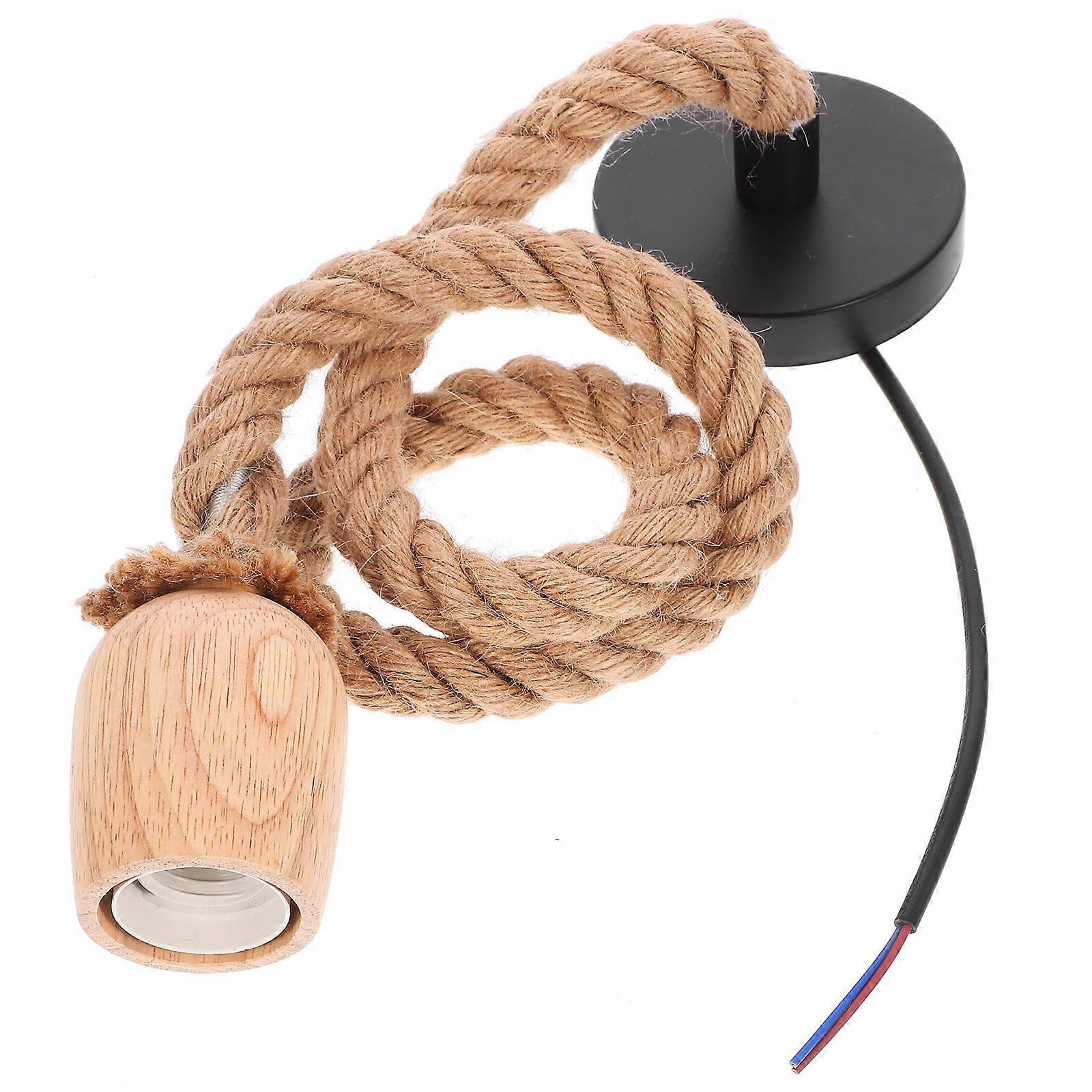 Retro Hemp Rope and Wooden Pendant Light Kit with Rubber Wood Base for Unique Home Decor Multi Color