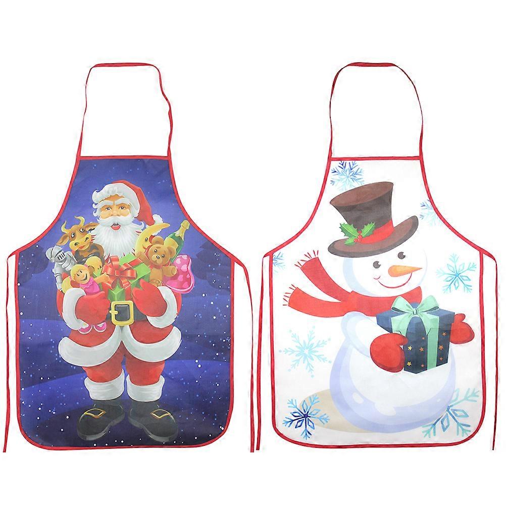 2 Pcs Assorted Color Kitchen Cooking Apron Santa Pattern Christmas Party Apron Fine Printing Technique Square Shape Fun