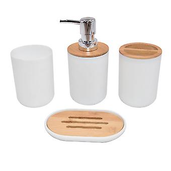 Badezimmerzubehör Set Bambus Kunststoff Badezimmer Kit Zahnbürstenbecher, Seifenspender, Seifenschale, Toilettenbürstenhalter, Mülleimer