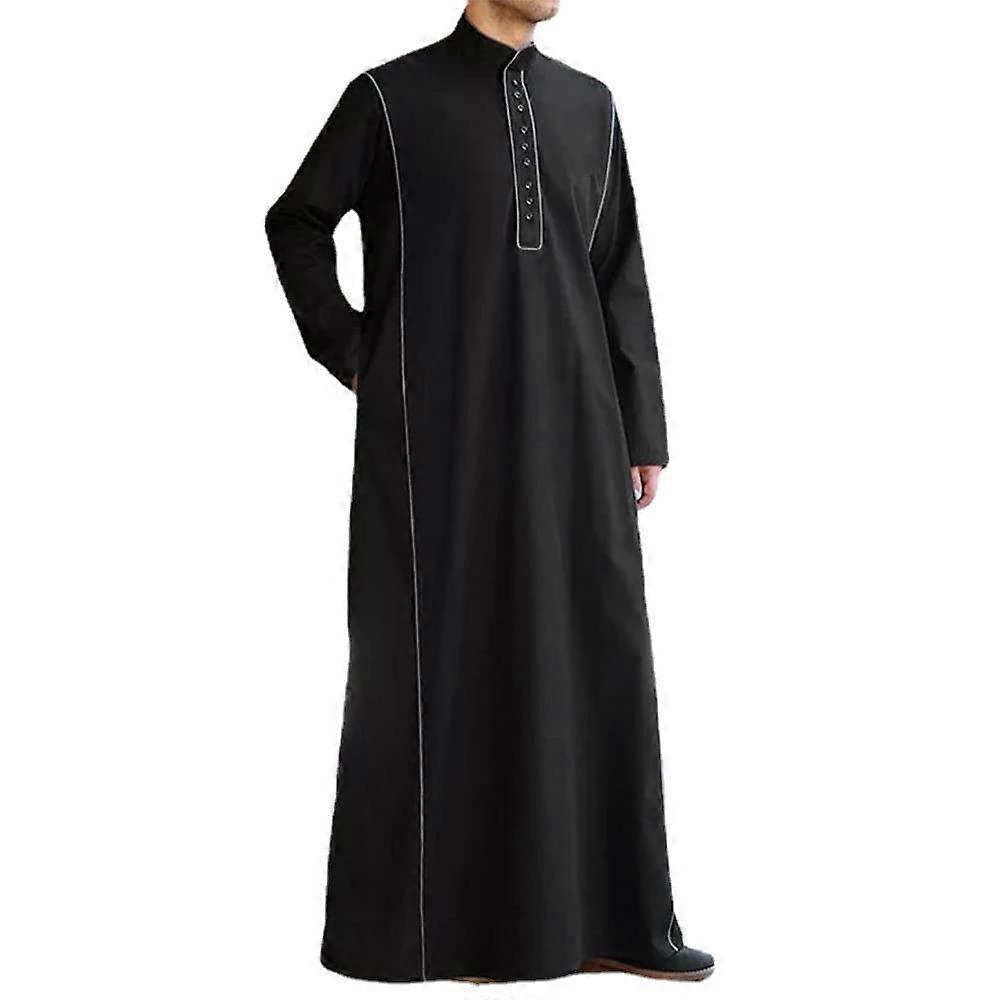 Moyen-Orient Arabe Robe noire Musulman Hommes Aïd Ramadan Caftans Islam Boutons Chemise longue Caftans M Noir