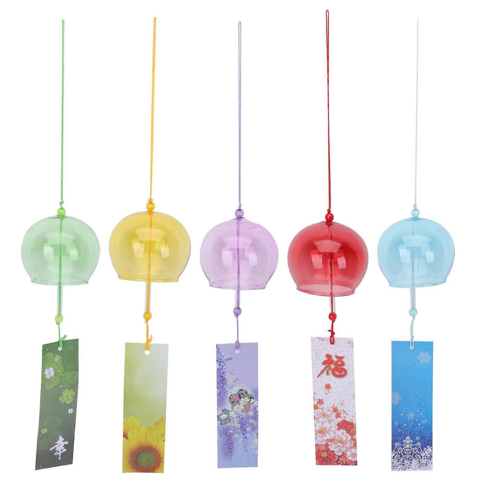 5Pcs Japanese Style Wind Chimes Colorful Glass Wind Bells Balcony Pendants