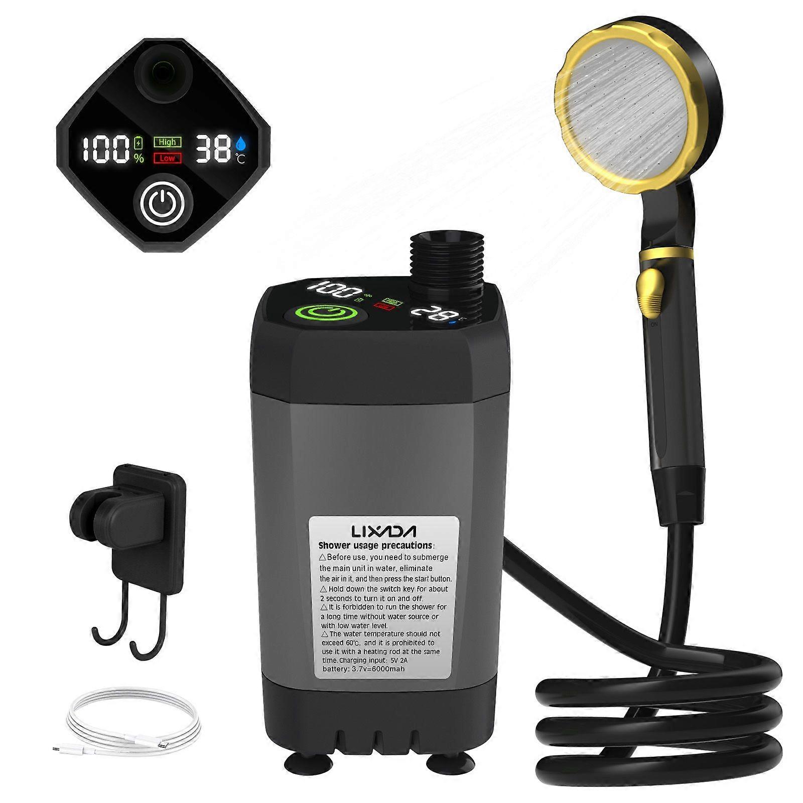 Portable Camping Shower Pump RV Outdoor Shower Kit Camp Shower w/Full Screen Intelligent Digital Display Adjustable Shower Kit for Backyard