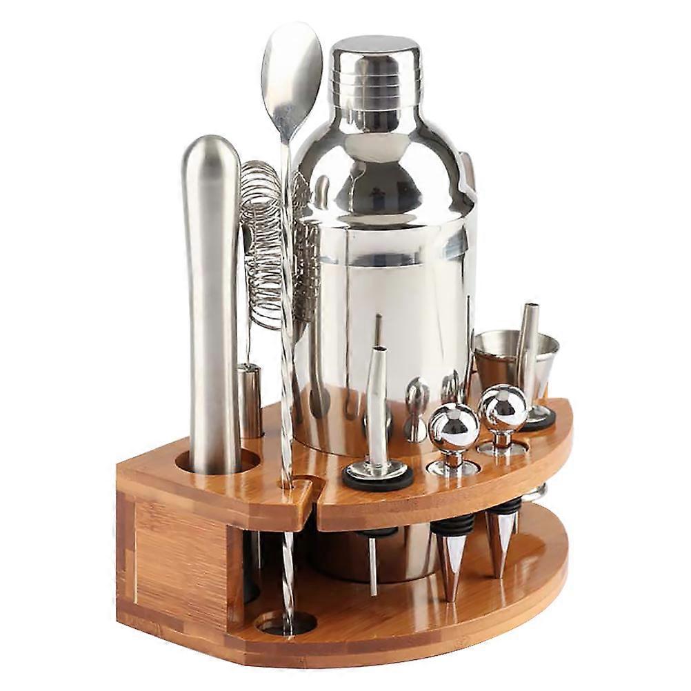 Cocktail Shaker Set with Bamboo Stand, Stainless Steel Bar Tools for Home Bar & Party Use, Easy to Clean & Organize