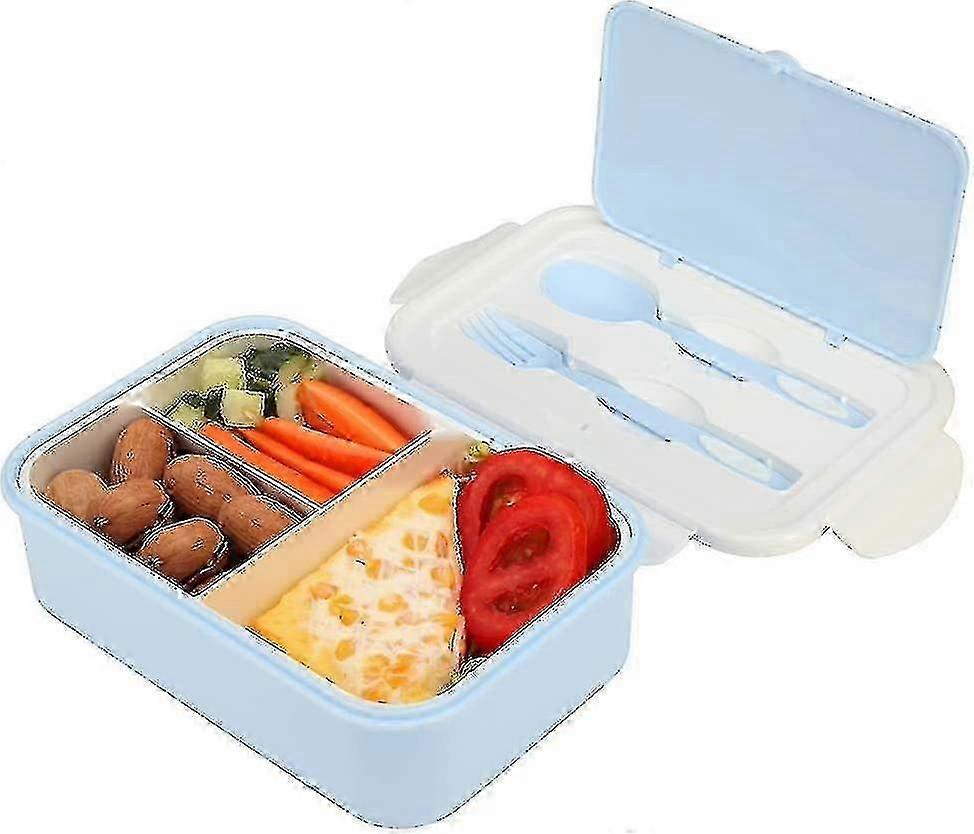 Lunch Box, Bento Lunch Box with 3 Compartments and Cutlery: 1400ml Snack Box, Microwaveable for Kids