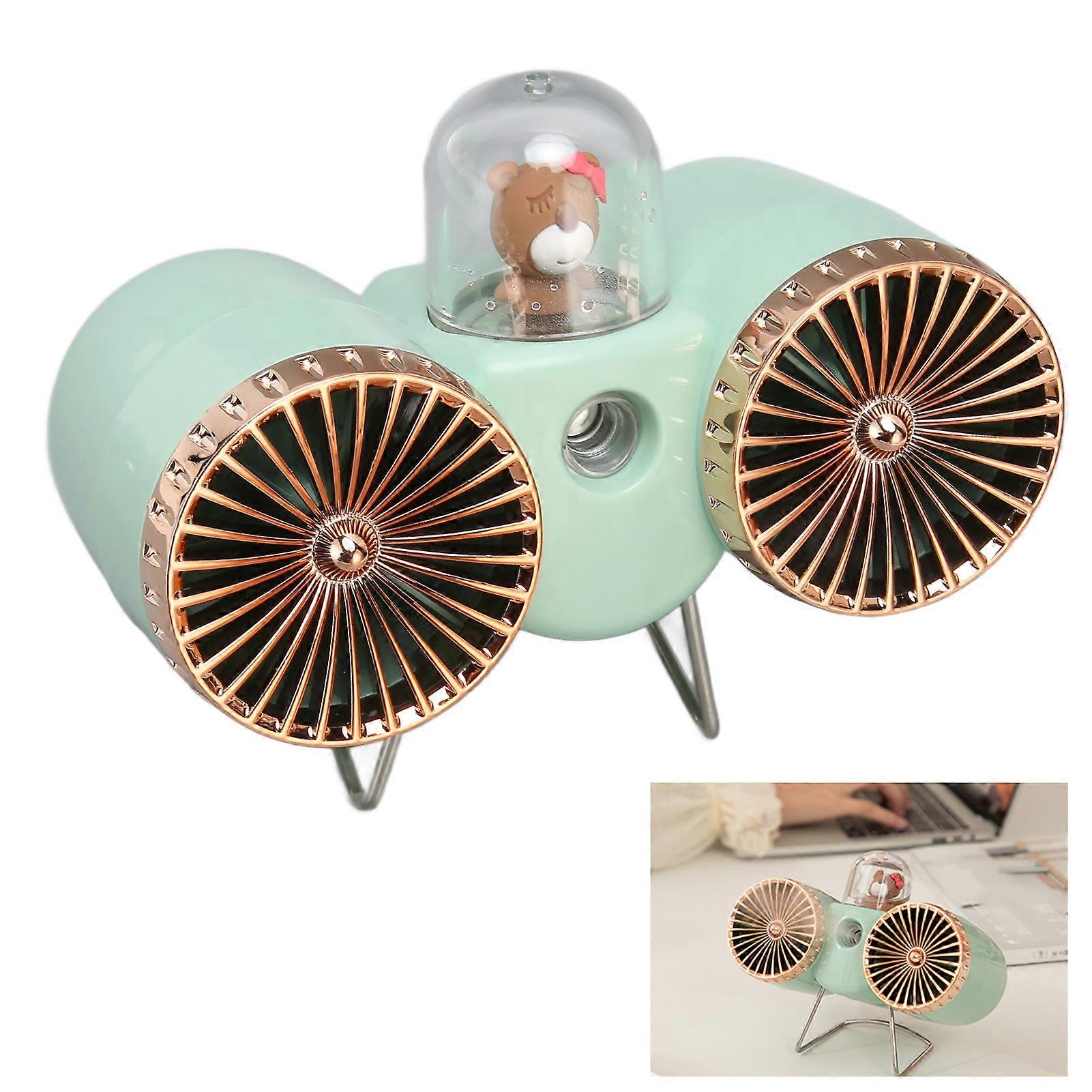 Double Headed USB C Fan 3-Speed 14.2x12.5x9.9cm Green with Night Lamp