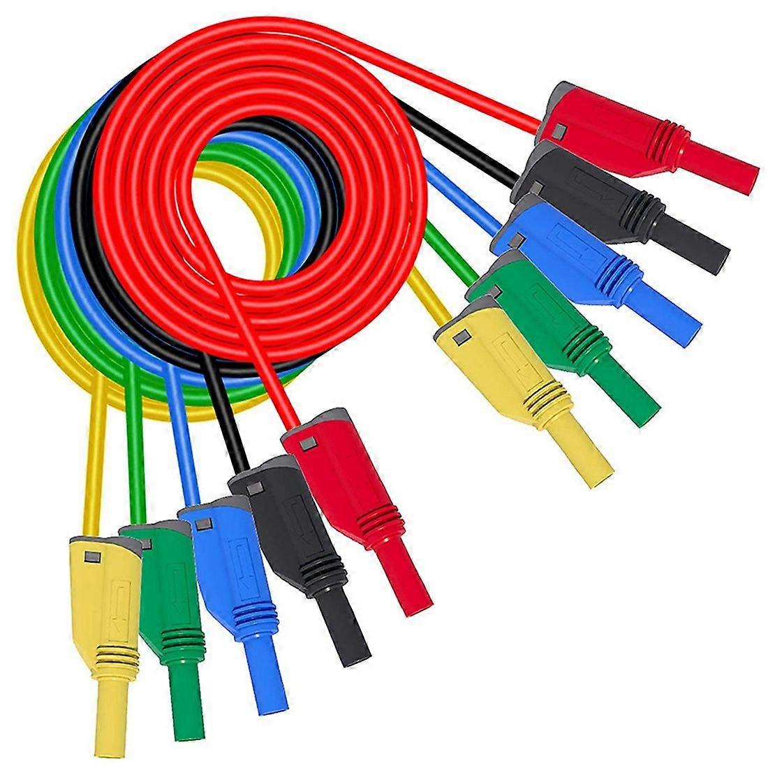 5PCS Banana Plug Silicone Test Leads 4mm Fully Insulated Safety Shrouded Stackable Banana Plug Soft