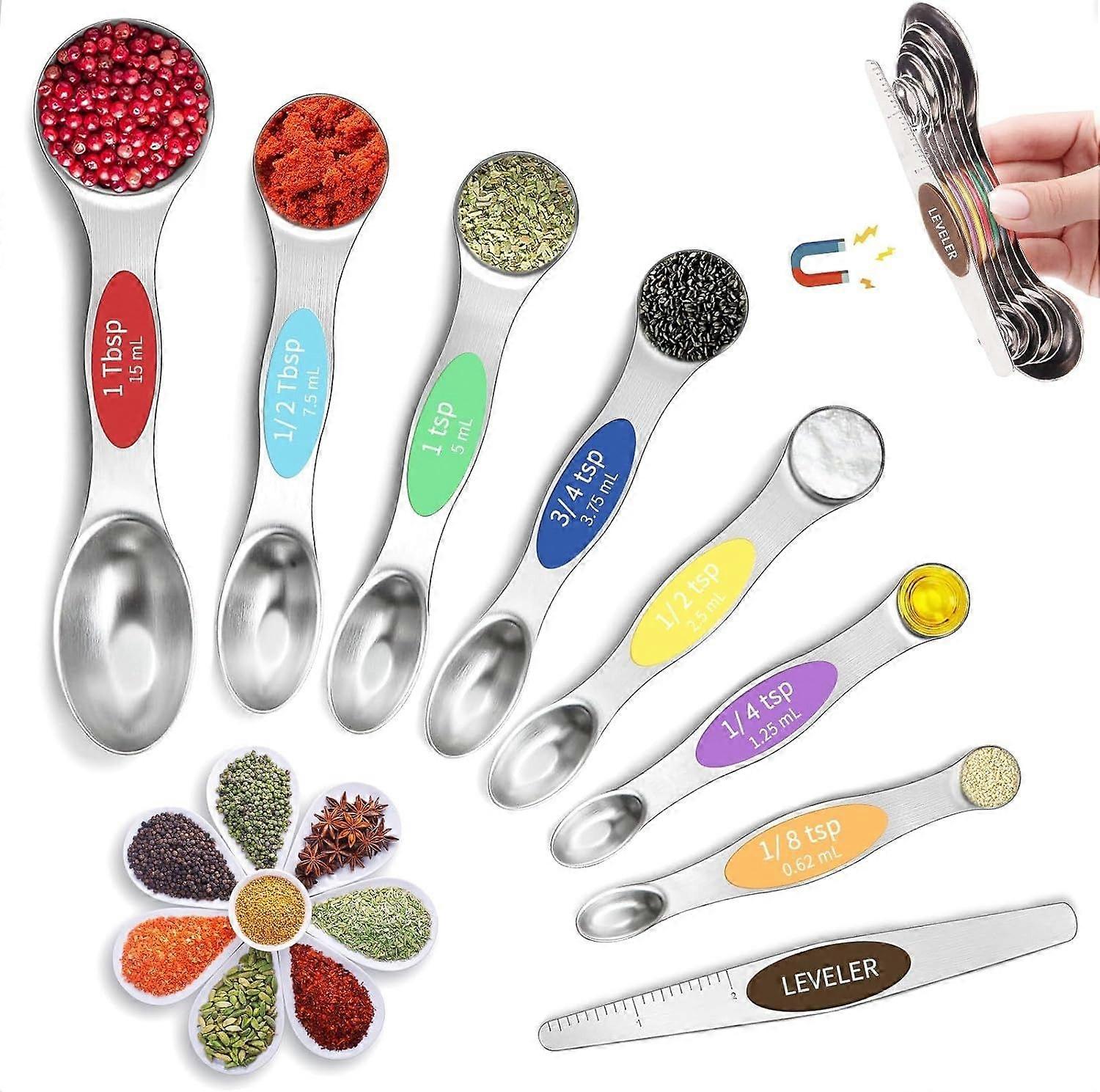 Magnetic Measuring Spoons Set - 8-Piece Kitchen Gadgets for Accurate Measurements and Easy Storage(Colorful)