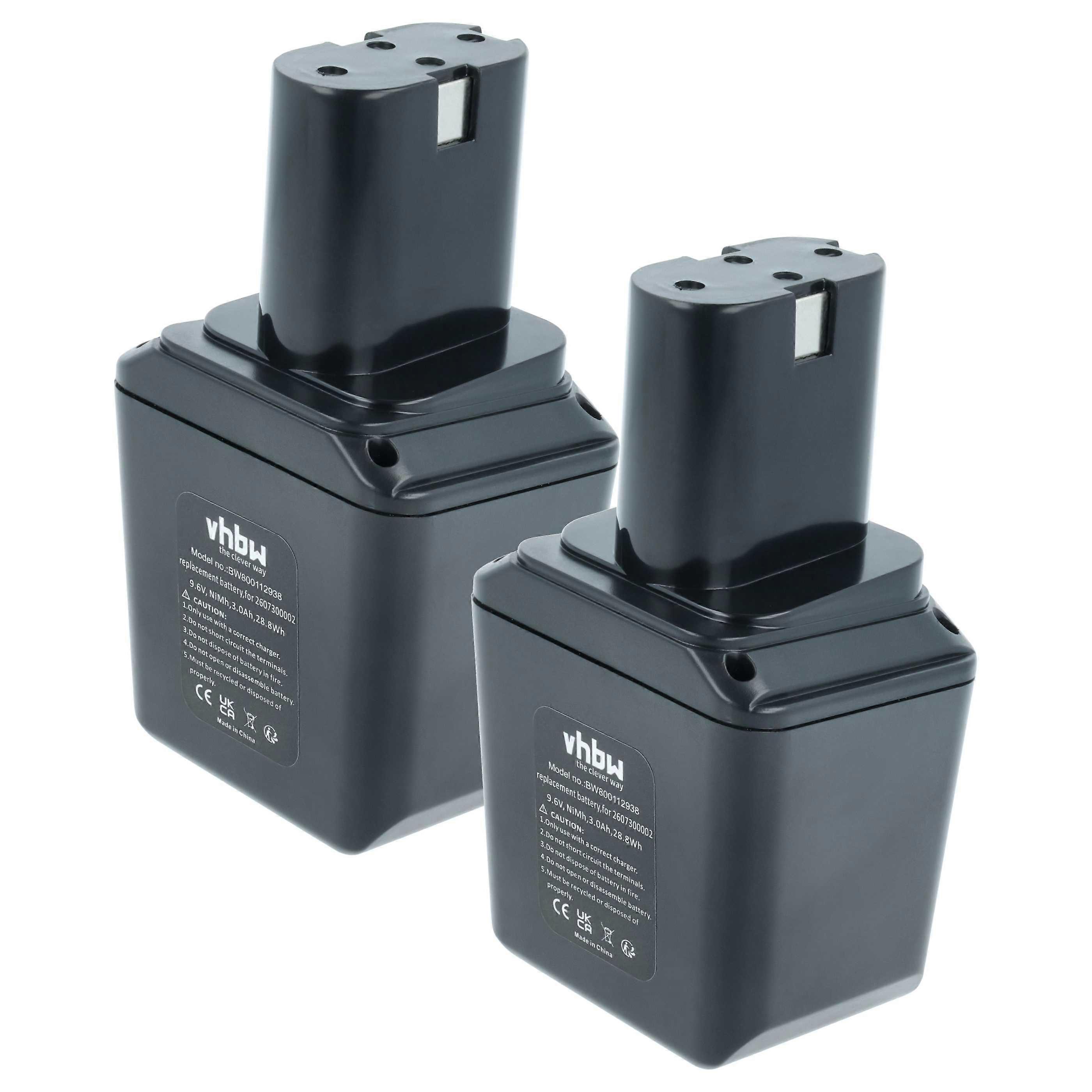 vhbw 2x Akku kompatibel mit Bosch GSS 9,6 VES, GSR 9,6 VET, GSR 9,6 VES Werkzeug (3000 mAh, NiMH, 9,6 V)