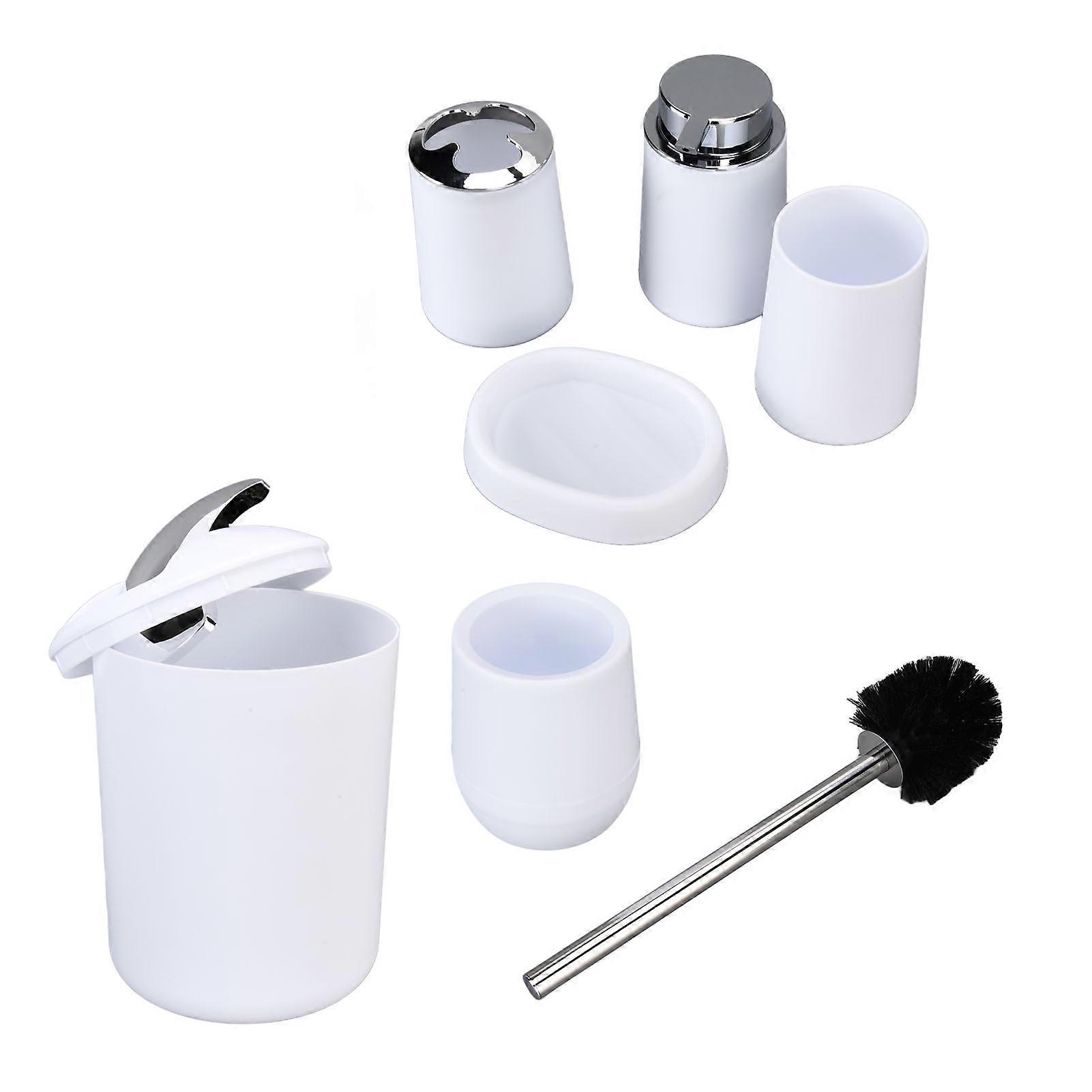 6Pcs White Bathroom Set Electroplated Trash Can 19x28cm Kit
