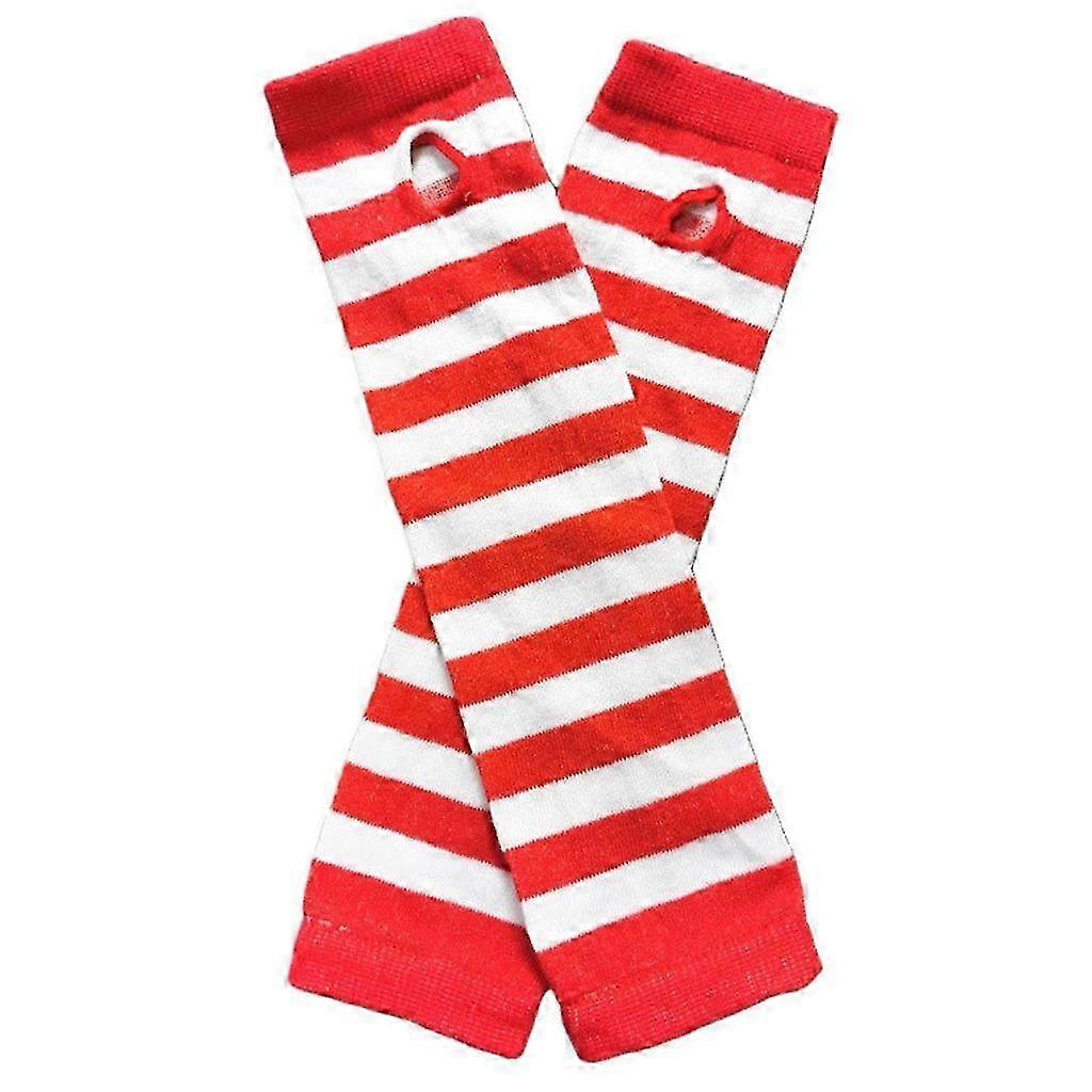 Knitted arm sleeves for women - Elbow length stretchy fingerless gloves in stripe style